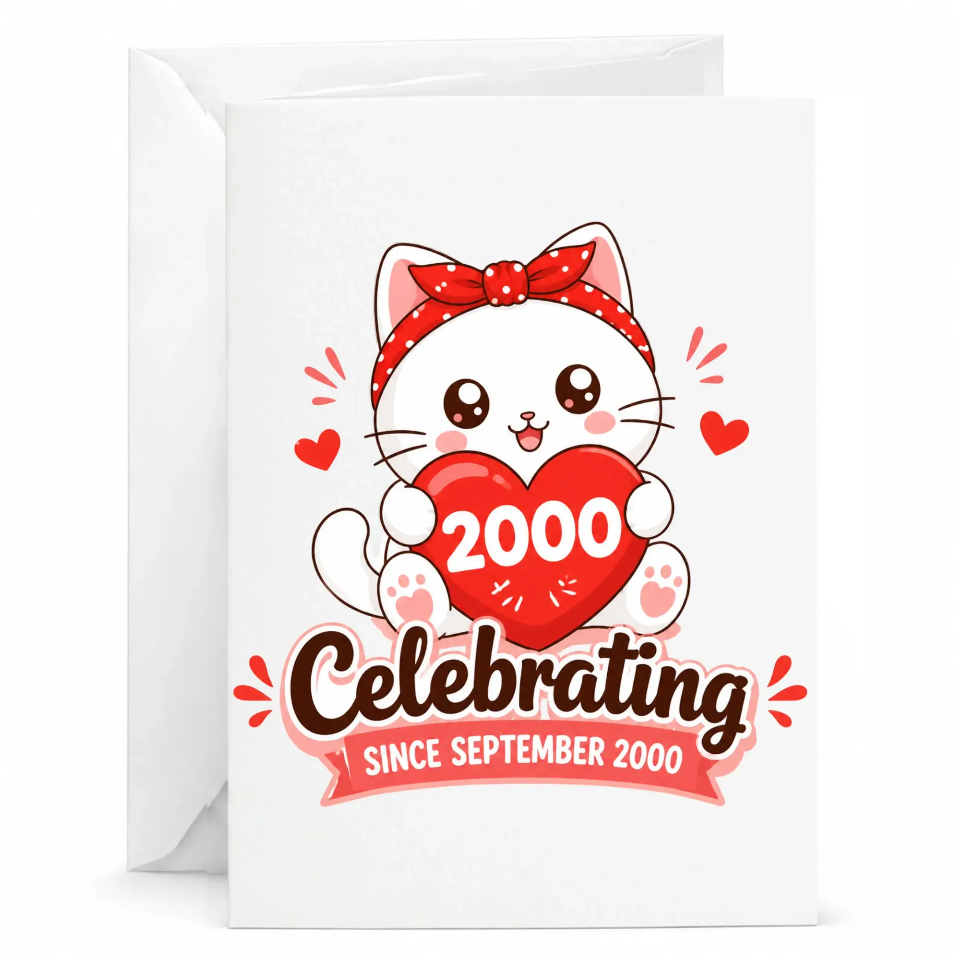 Birthday Card Celebrating Since September 2000 Cute Cat Illustration Greeting Card for Milestone Birthday Celebration