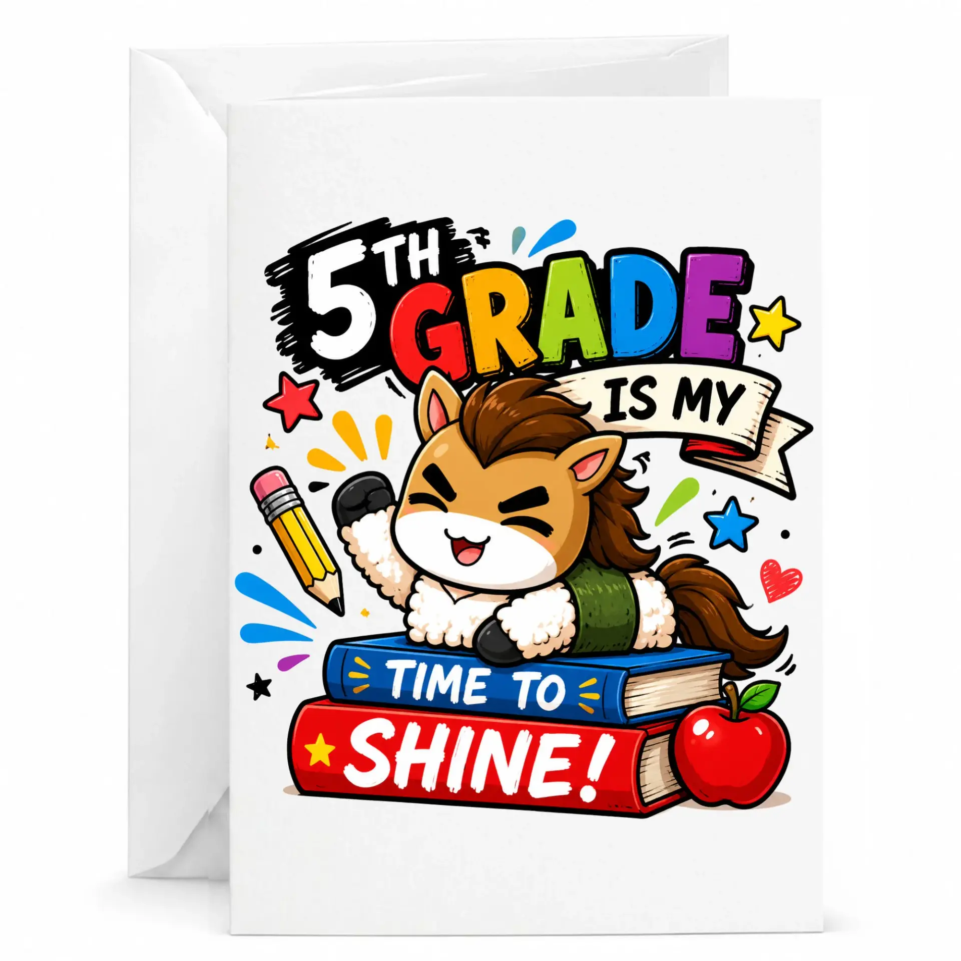 Greeting Card 5th Is My Time Cute Pony Illustration Professional Printed Heavyweight Cardstock Stationery