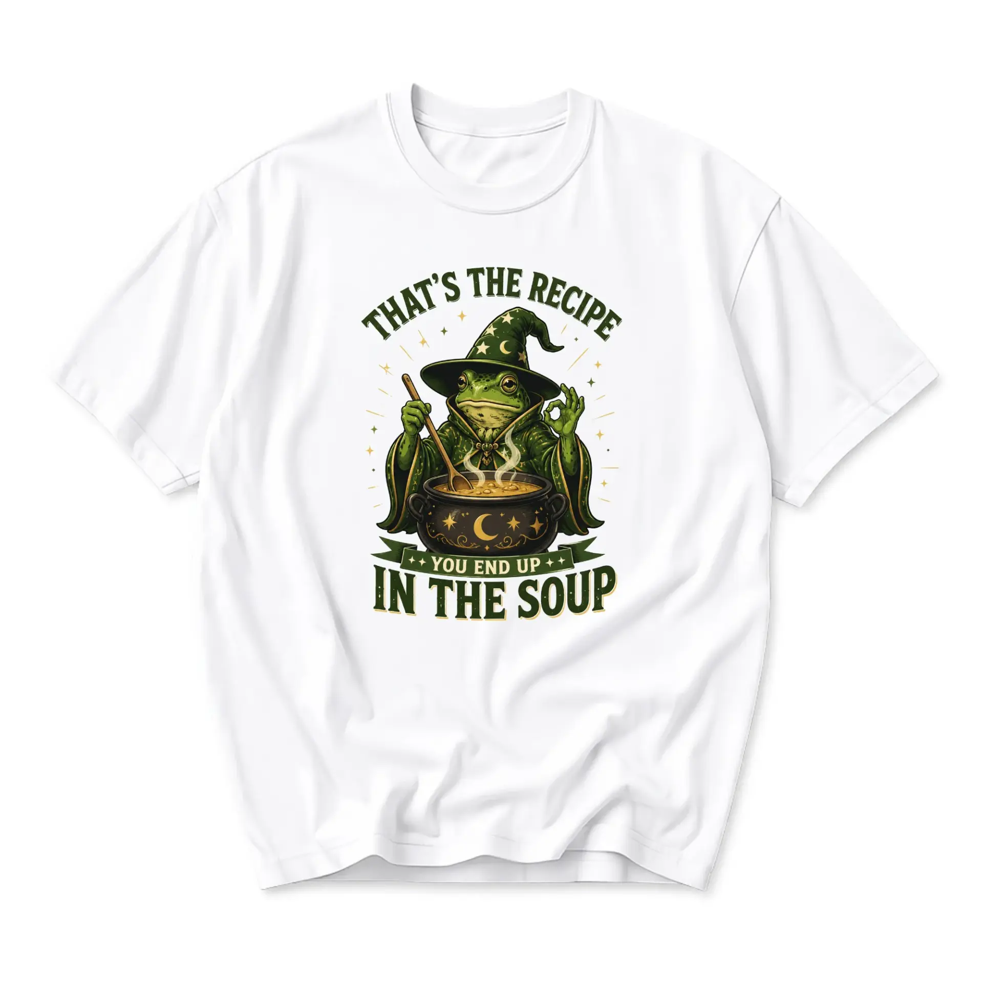 Funny Shirt Frog Wizard Cooking Soup Graphic Tee Unisex Casual Apparel Aesthetic Witchcraft Inspired Nature Theme Gift