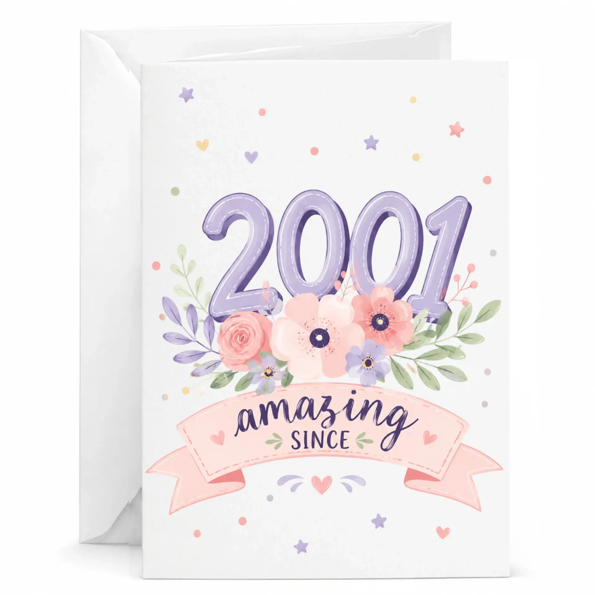 Birthday Card Amazing Since 2001 Floral Design Premium Greeting Card with White Envelope for Milestone Celebration