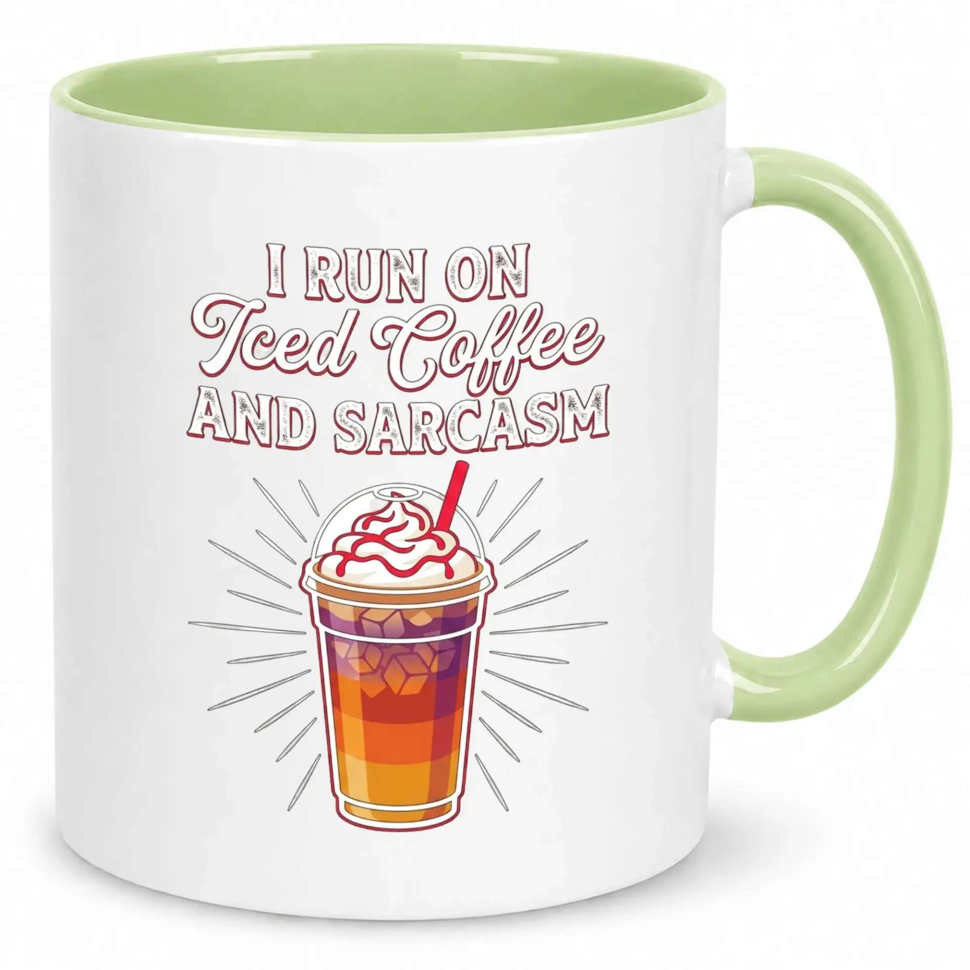 Funny Coffee Mug I Run on Iced and Sarcasm 11 Oz 15 Oz White Ceramic Drinkware Sarcastic Beverage Cup for Work Home
