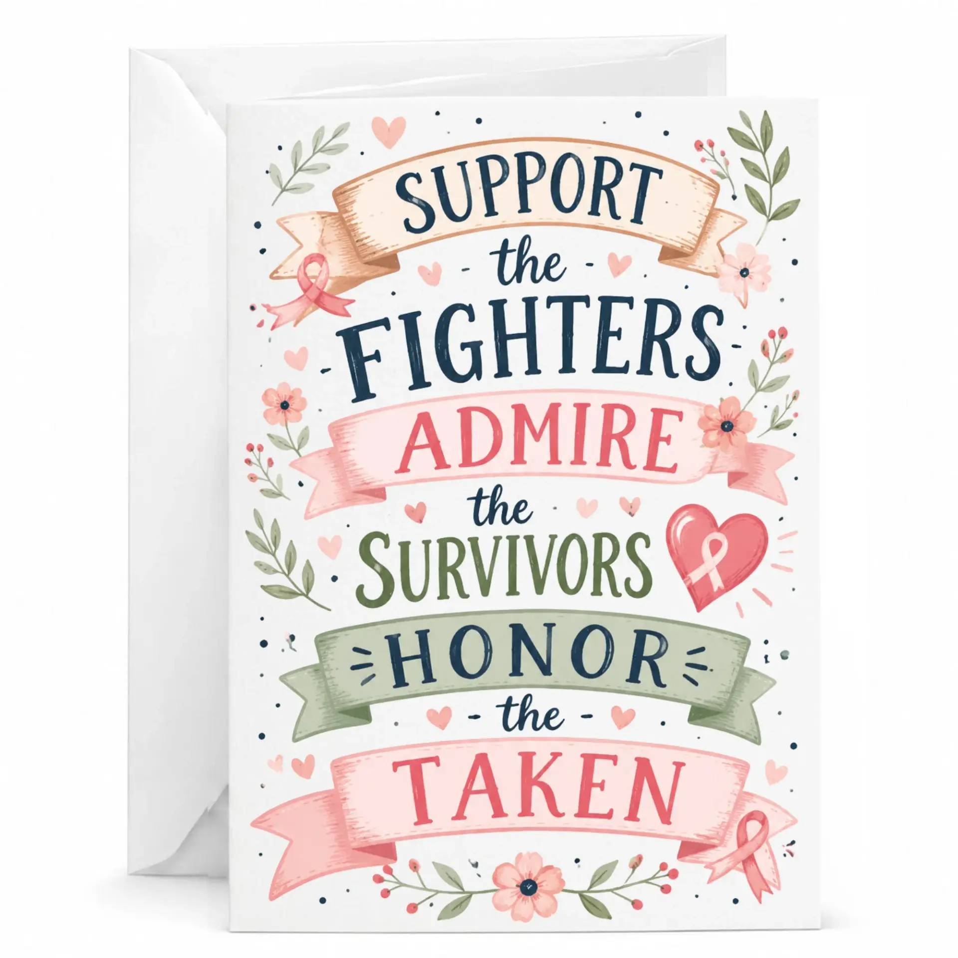 Greeting Card Support the Fighters Admire the Survivors Honor the Taken Encouragement Card for Breast Cancer Awareness