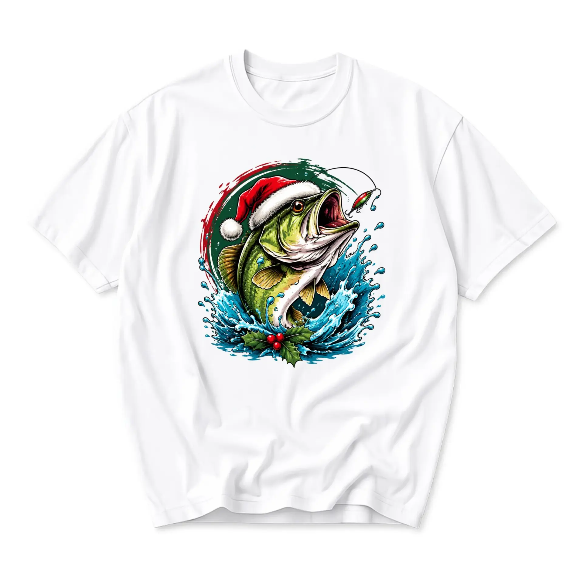 Graphic Tee Christmas Fishing Shirt Festive Holiday Apparel for Men and