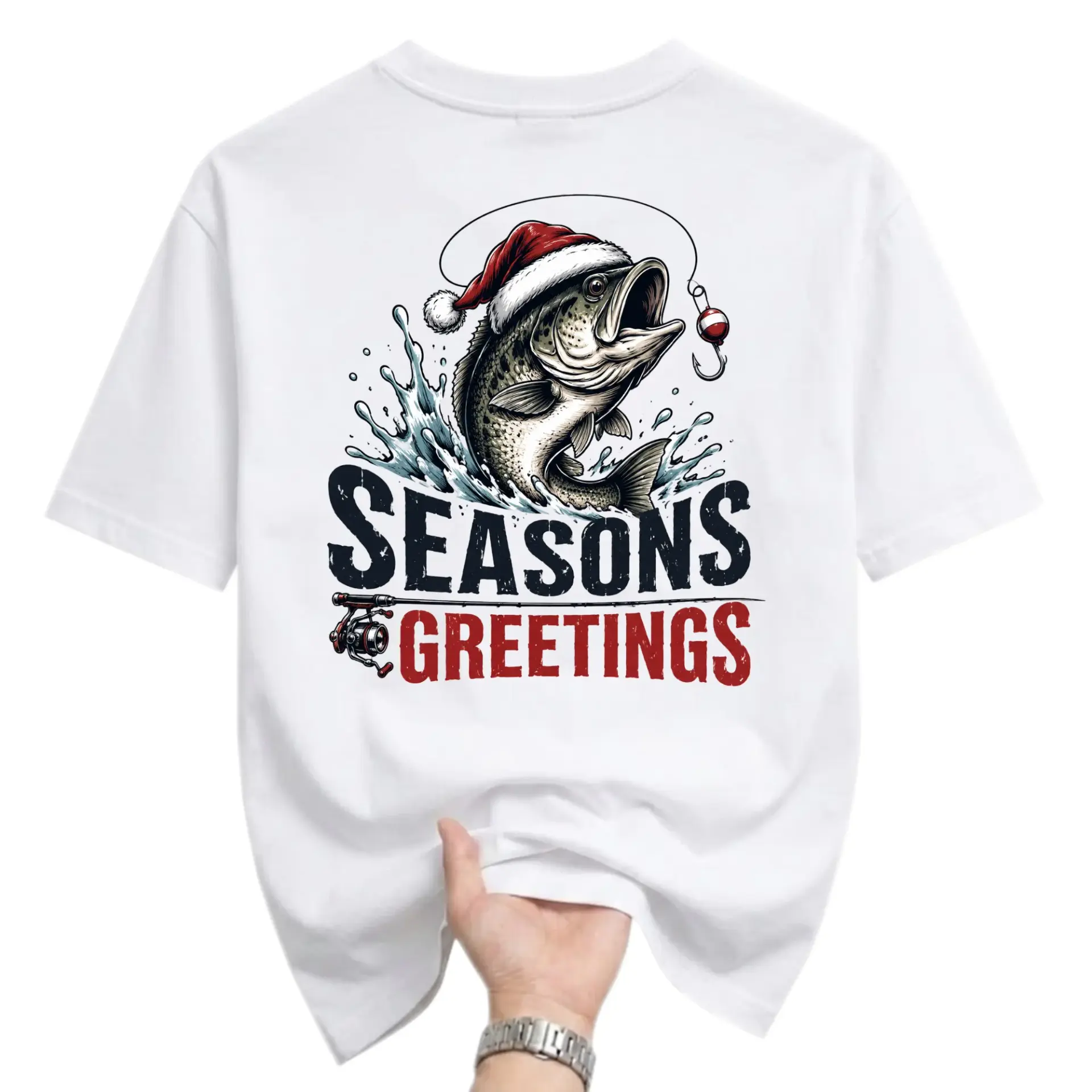 Graphic Tee Seasons Greetings Fishing Fish Wearing Santa Hat Unisex Casual