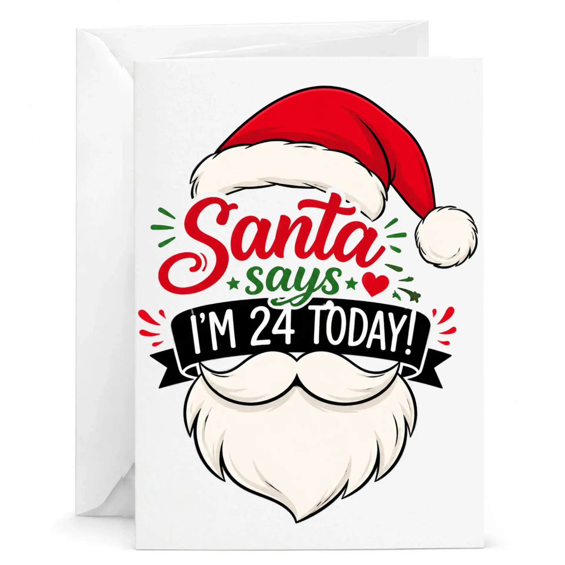Funny Birthday Card for 24th Birthday Celebration Featuring Santa Claus Design and Festive Holiday Typography