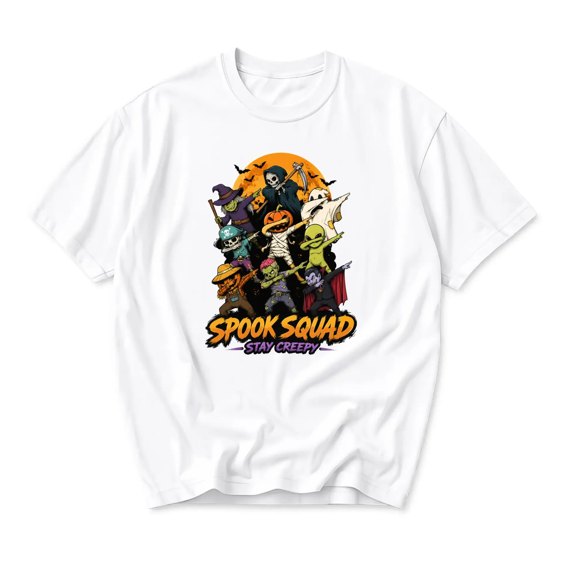 Graphic Tee Spook Squad Stay Creepy Halloween Unisex Crew Neck T-Shirt for Casual Everyday Wear and Festive Holiday