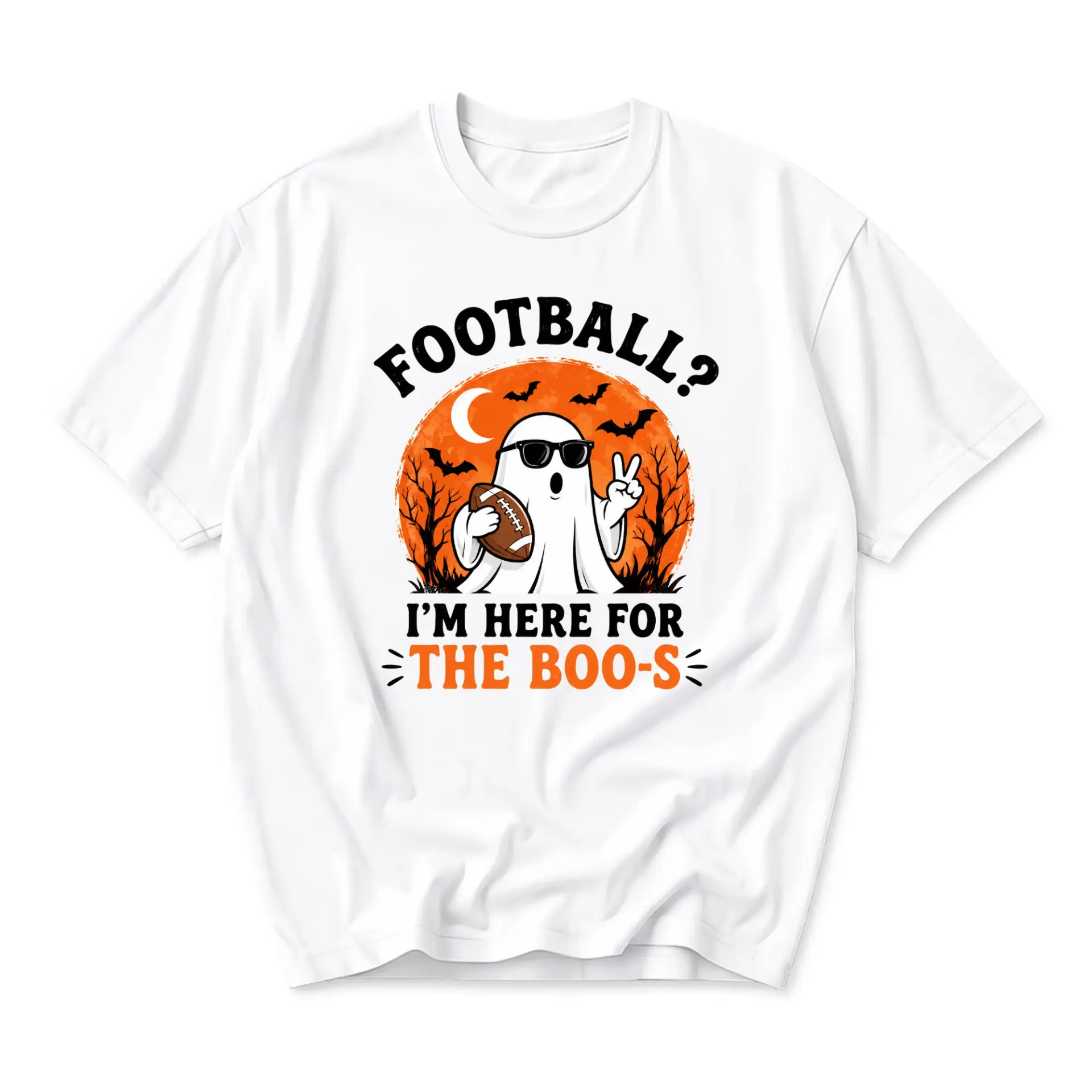 Funny Shirt Football Ghost Graphic Tee Unisex Casual Crew Neck Holiday Humor Statement Apparel for Everyday Wear