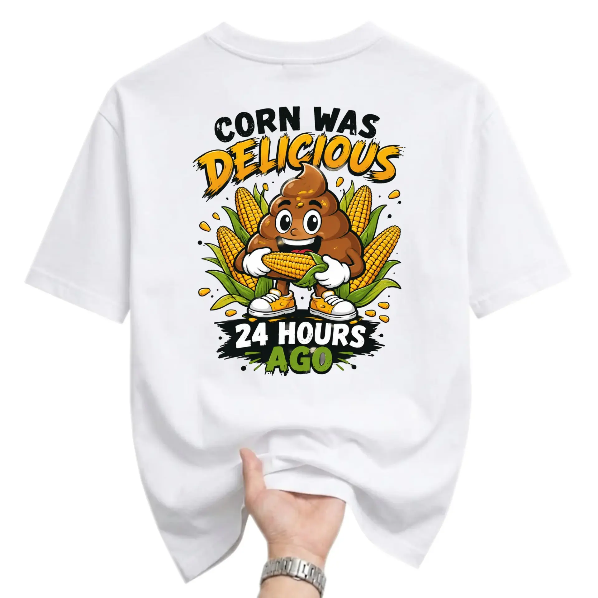 Funny Shirt Corn Was Delicious 24 Hours Ago Graphic Tee Unisex Crew Neck Short Sleeve Humor Print Casual Fashion Top