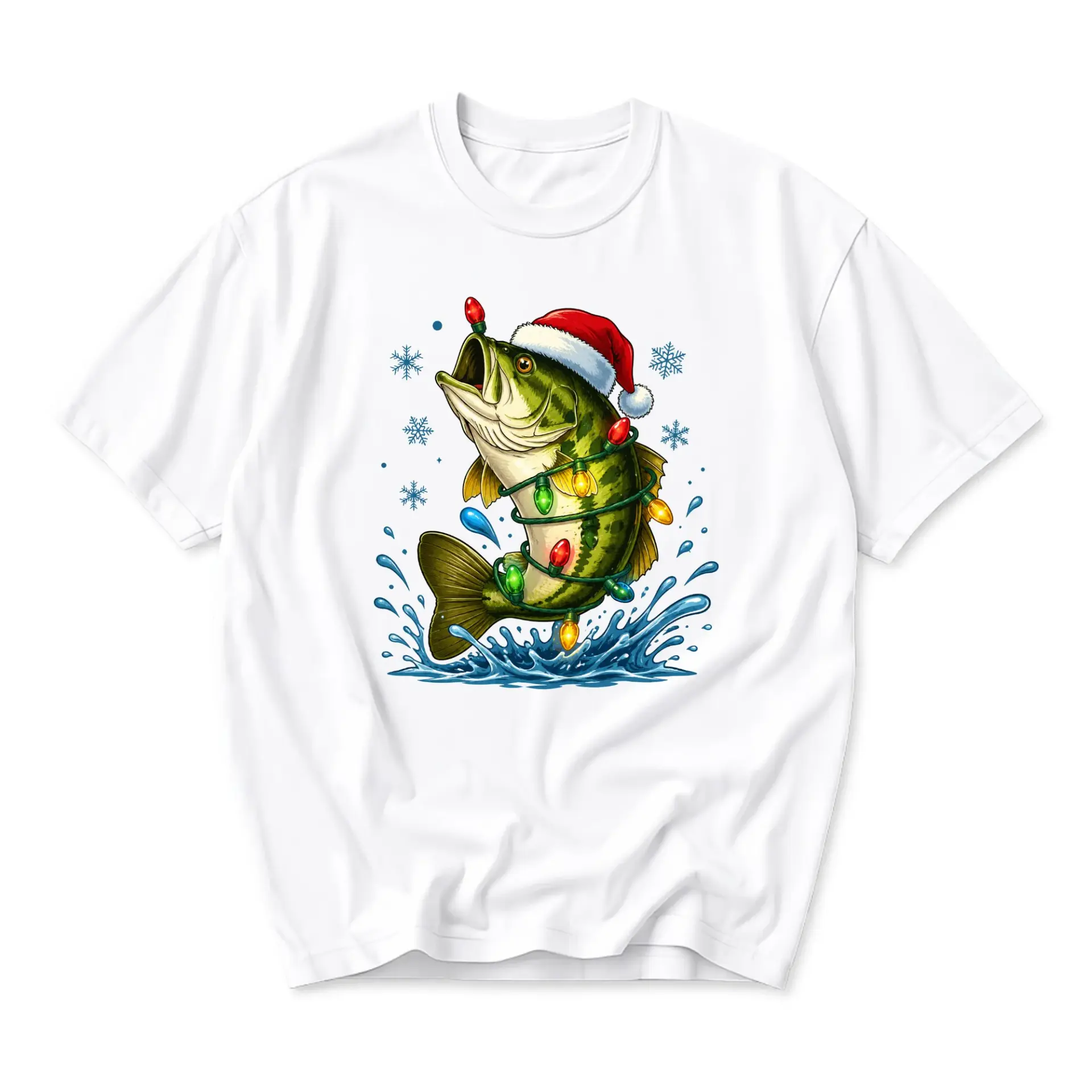 Funny Shirt Christmas Fishing Graphic Tee Unisex Crew Neck Casual Everyday Wear Soft Comfortable Holiday Apparel