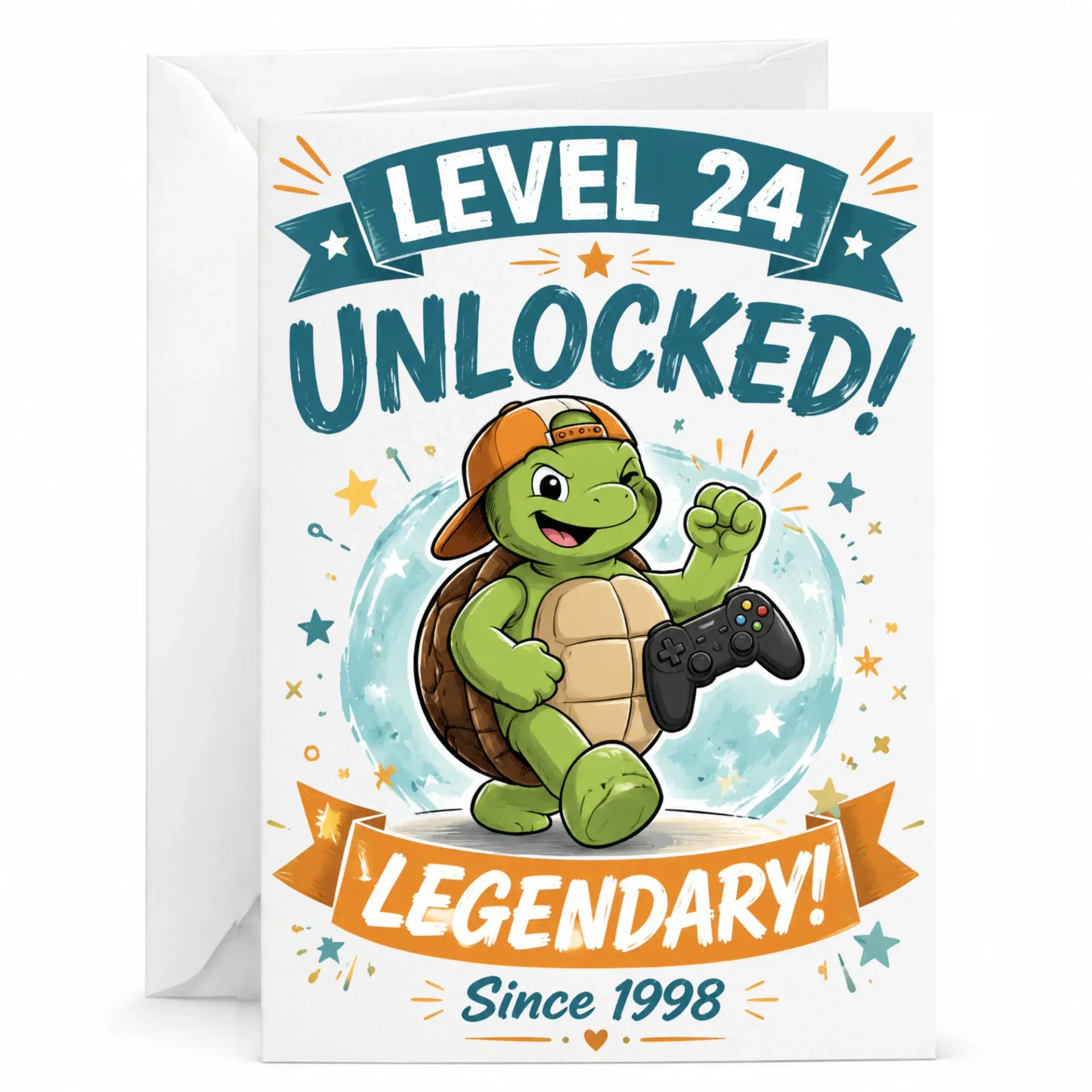 Funny Greeting Card Level 24 Unlocked Legendary Gamer Birthday Celebration Stationary for Him or Her 5x7 Inch Folded