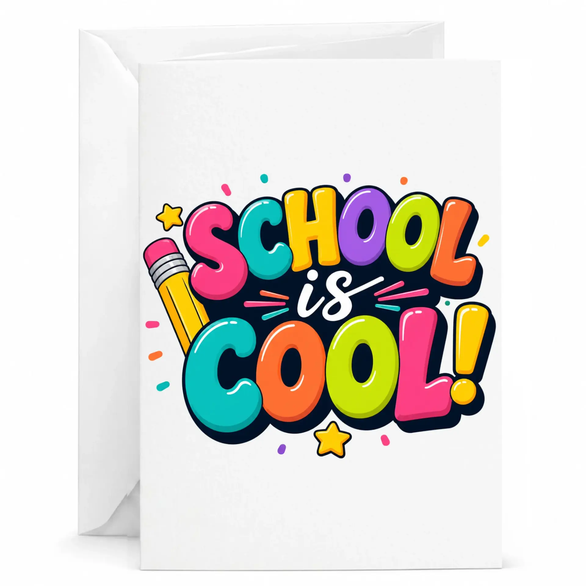 Personalized Greeting Card School Is Cool Design with Bright Colorful Font