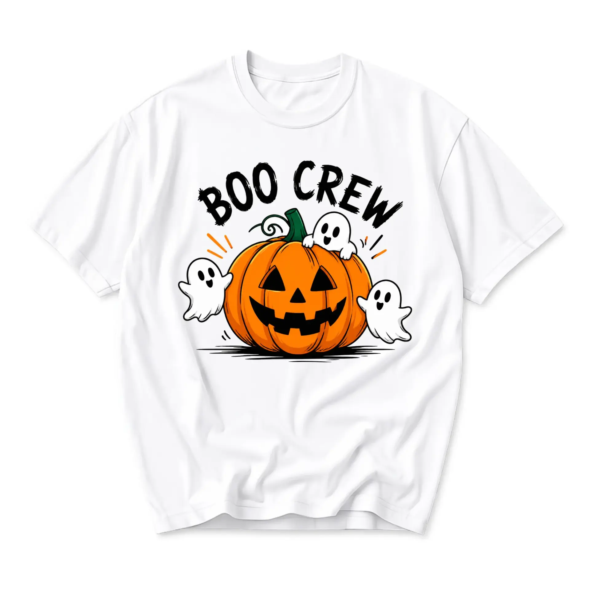 Funny Shirt Boo Crew Halloween Graphic Tee Featuring Cute Ghosts and a Carved Pumpkin Design for Fall Holiday Wear
