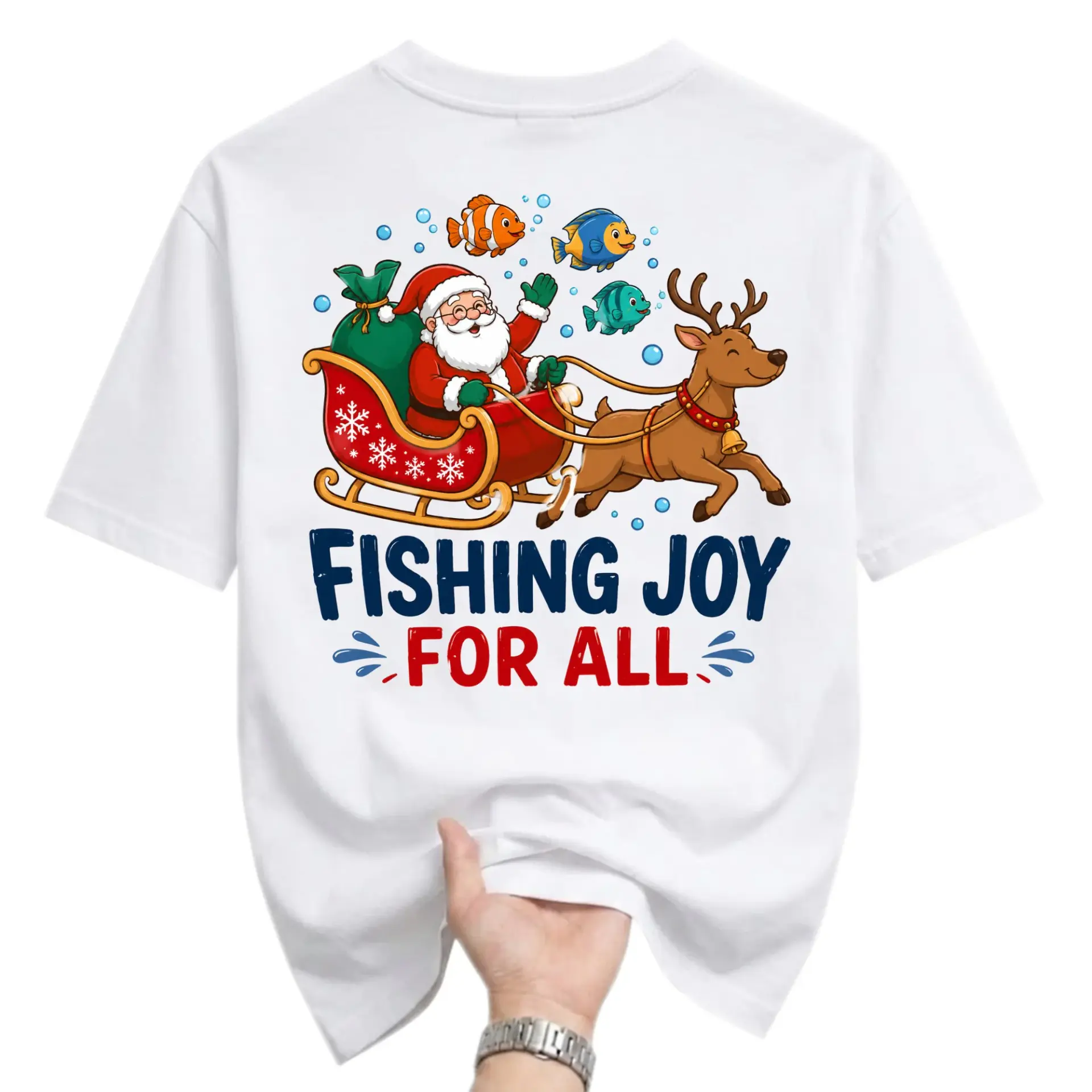 Funny Shirt Fishing Joy for All Graphic Tee Seasonal Holiday Apparel Men and Women Casual Crew Neck Cotton Top