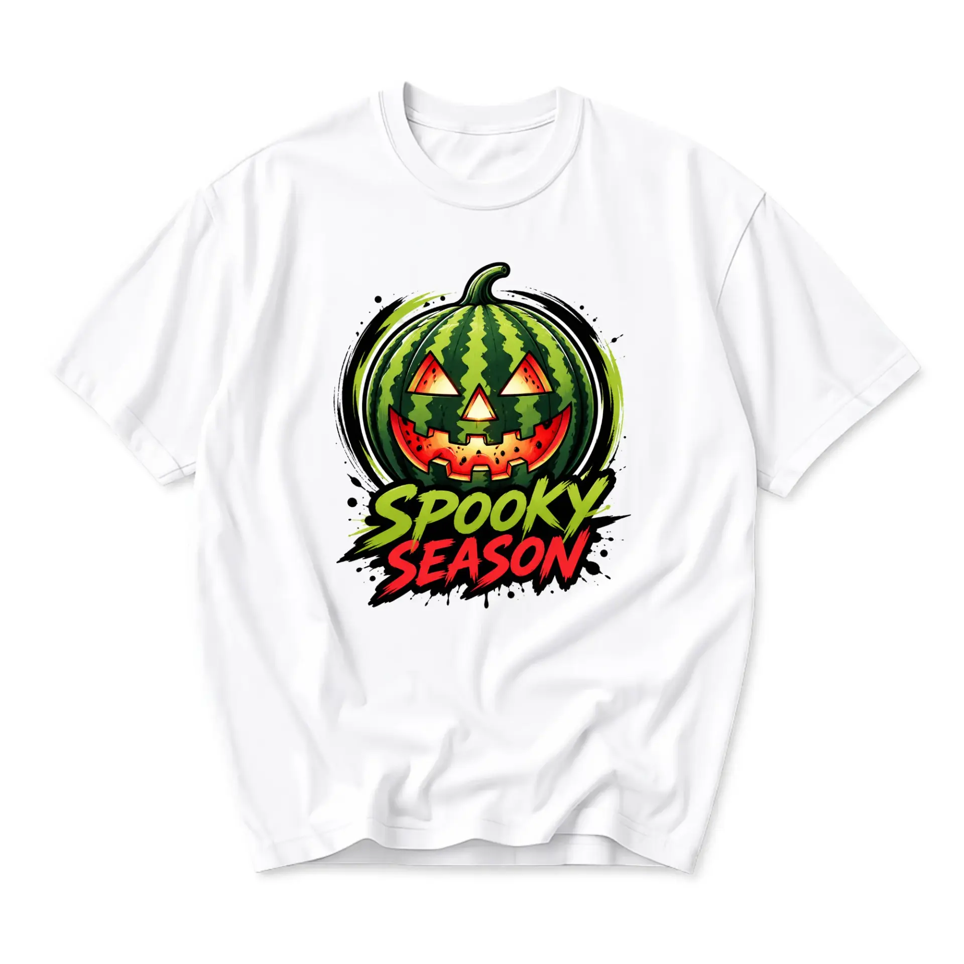 Graphic Tee Spooky Season Watermelon Jack O Lantern Design Unisex Crew Neck Soft Cotton Casual Fall Holiday T-Shirt