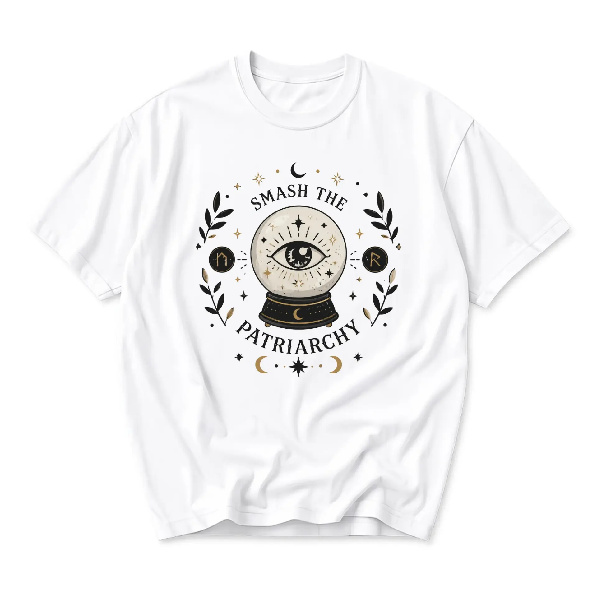 Graphic Tee Smash the Patriarchy Celestial Crystal Ball Witchy Aesthetic Unisex Casual Cotton Crew Neck Short Sleeve Top