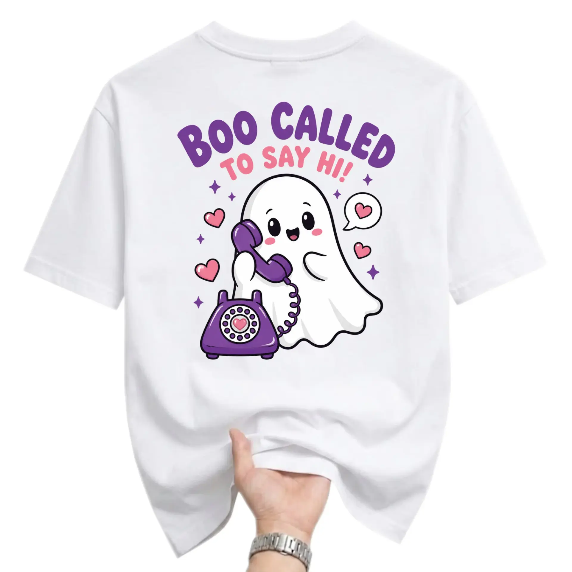 Funny Shirt Boo Called to Say Hi Cute Ghost Graphic Tee Unisex Casual Crew Neck Soft Cotton Blend Summer Top