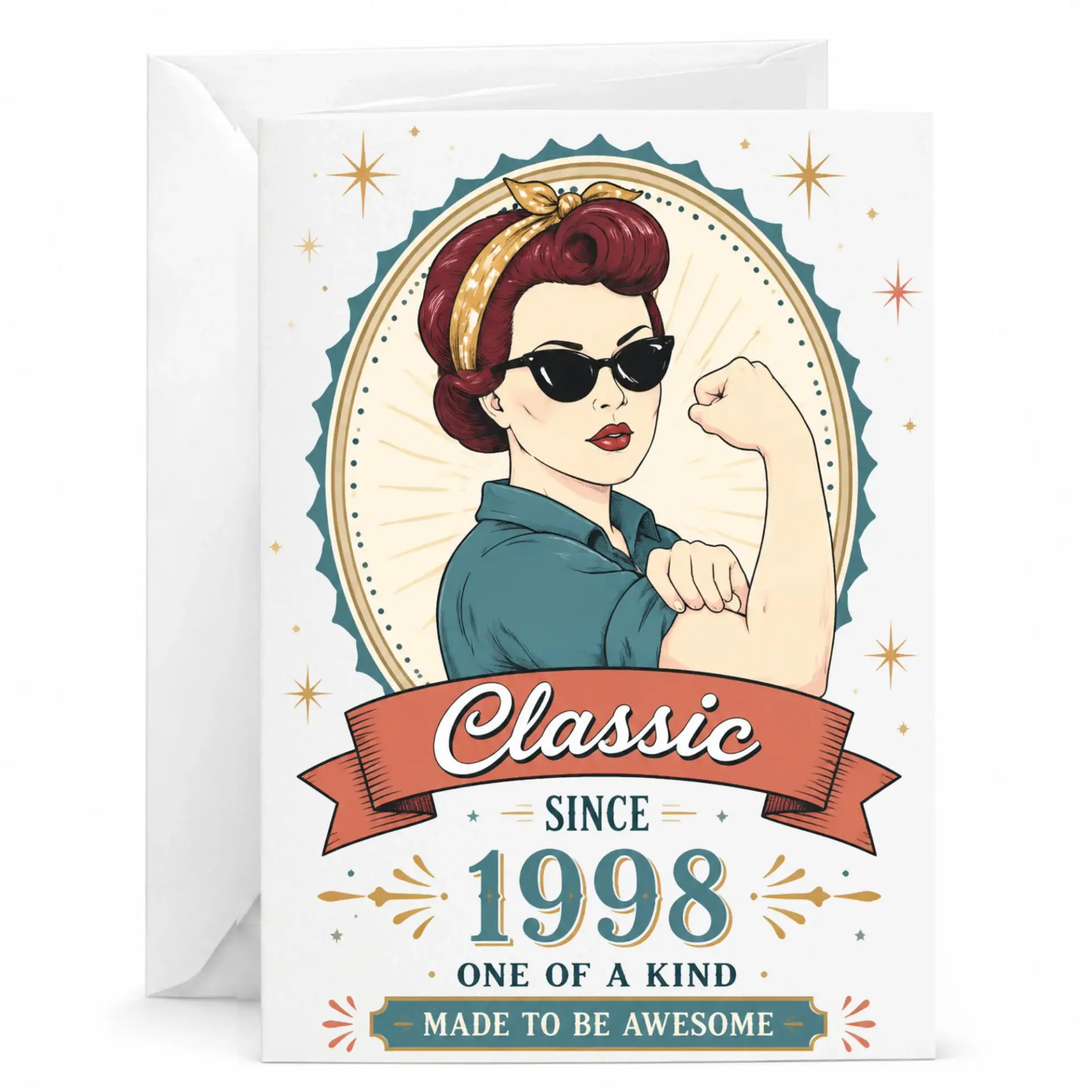 Birthday Card Classic Since 1998 Greeting Card with Envelope, Retro Style Empowerment Illustration for Special Birthday