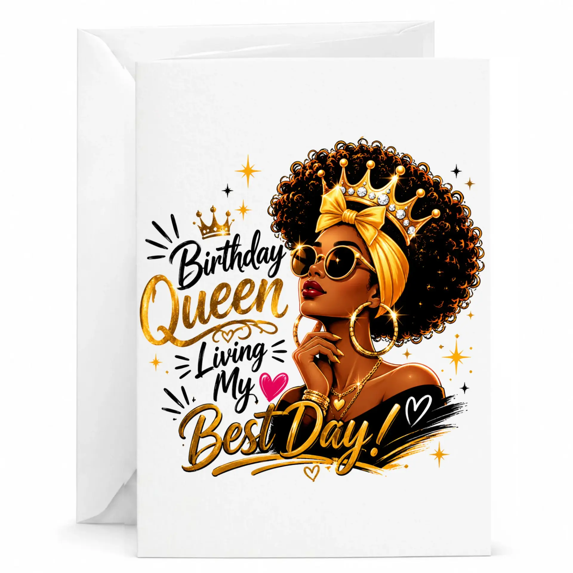 Birthday Queen Greeting Card Featuring Elegant Illustrated Woman Design for Her Special Day Celebration and Party