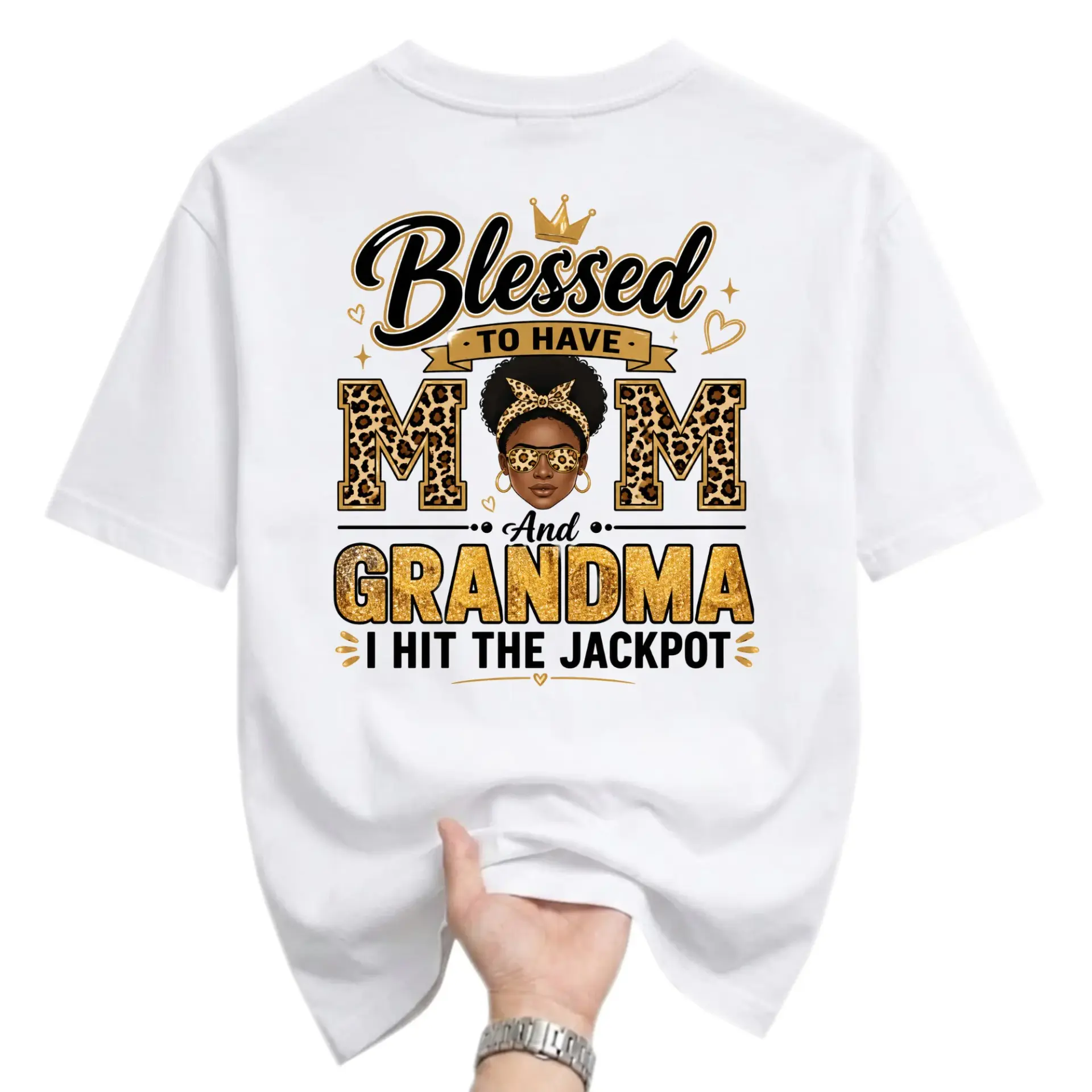Graphic Tee Blessed to Have Mom and Grandma I Hit the Jackpot Unisex Crew Neck Casual Everyday Shirt White Apparel
