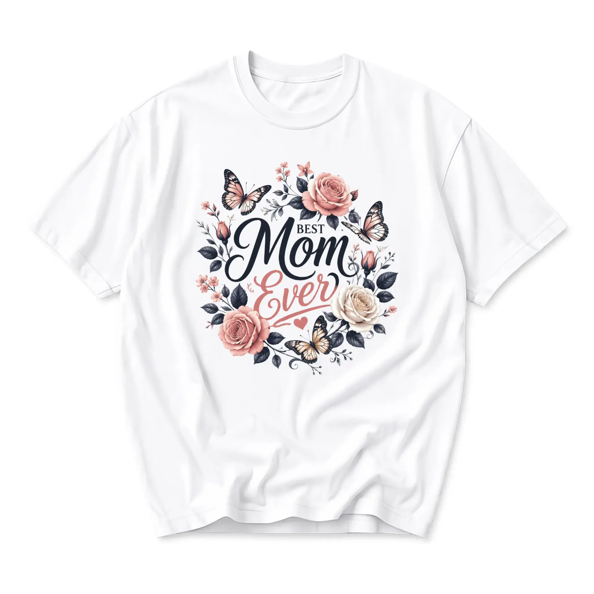 Graphic Tee Best Mom Ever Floral Butterfly Design Unisex Crew Neck Shirt for Casual Everyday Wear and Gift Giving
