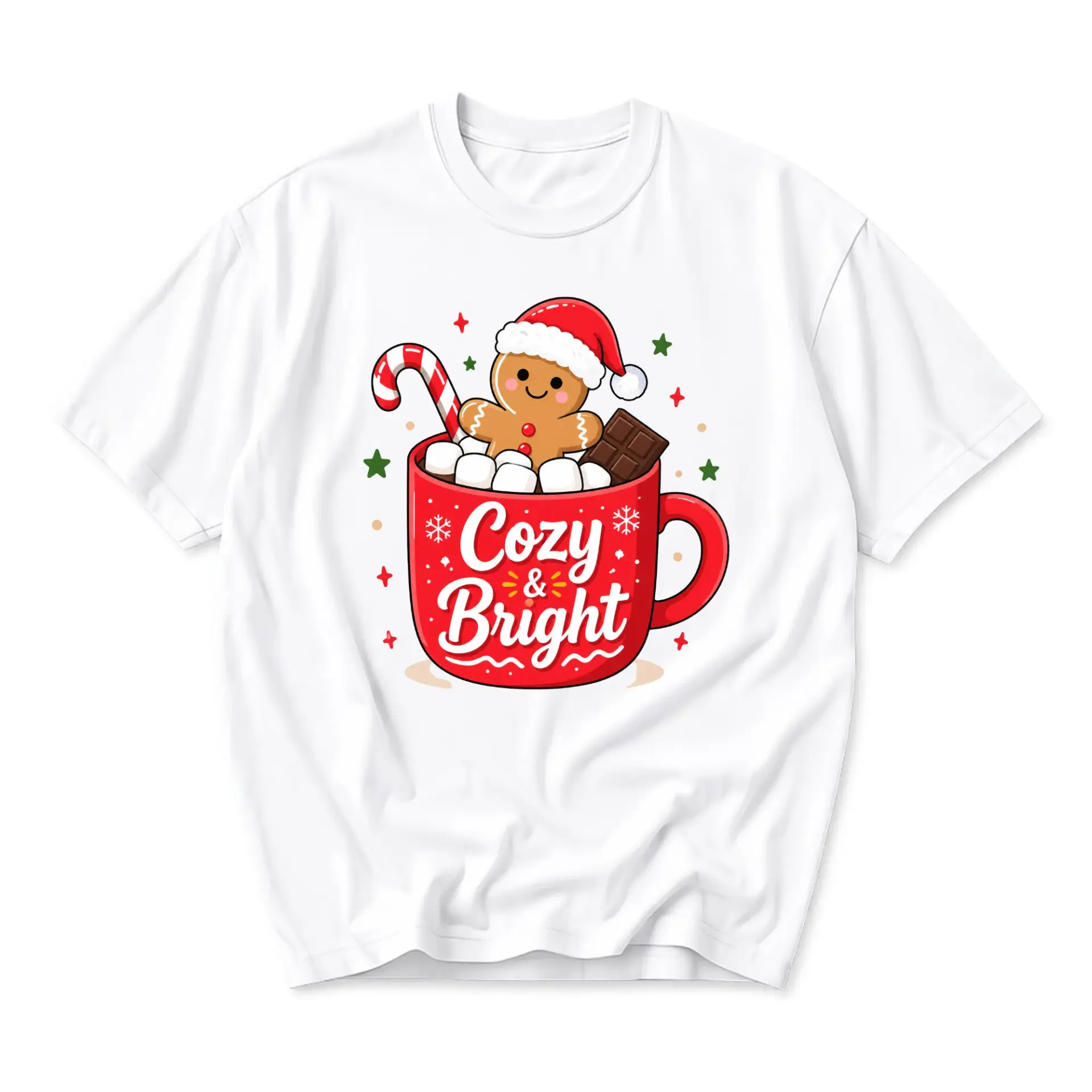 Funny Shirt Cozy and Bright Holiday Graphic Tee Festive Winter Seasonal Unisex Casual Short Sleeve Cotton Crew Neck Top