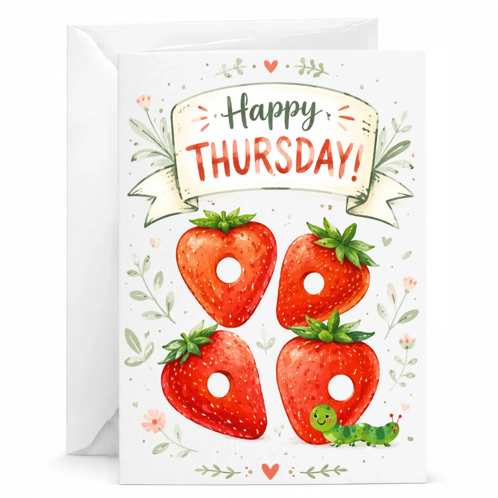 Funny Happy Greeting Card Featuring Illustrated Strawberries and Cute Green Pun Design