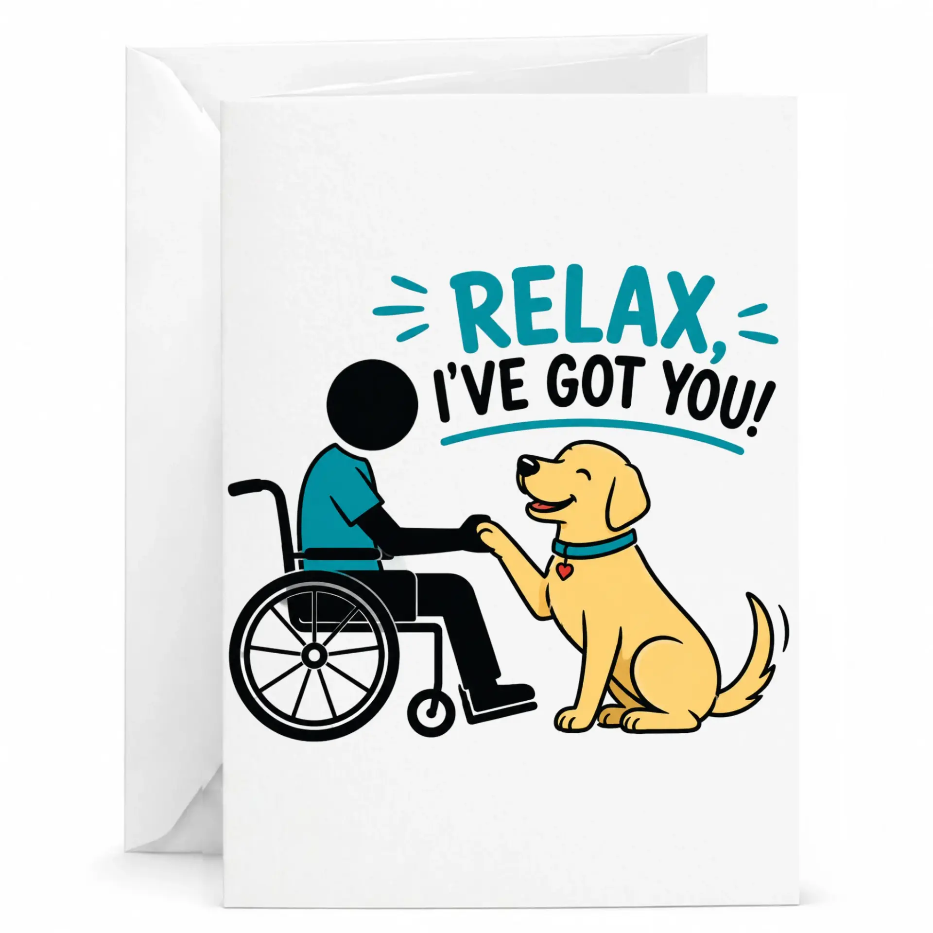 Greeting Card Relax I Have Got You Design Featuring Supportive Service Dog Illustration on Premium Stationery Paper