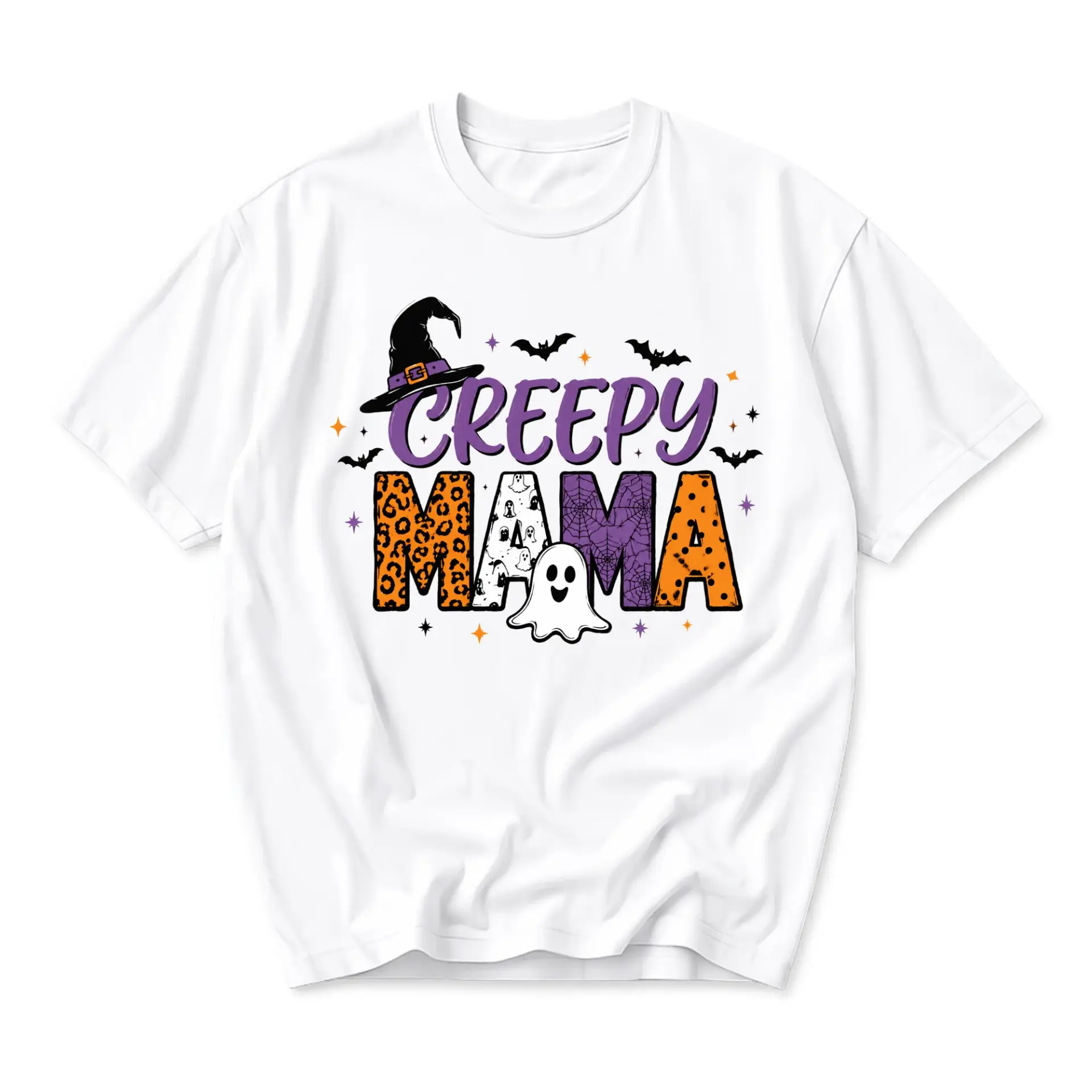 Funny Shirt Creepy Mama Halloween Graphic Tee Unisex Crew Neck Short Sleeve Casual Cotton Blend Top for Holiday Fun