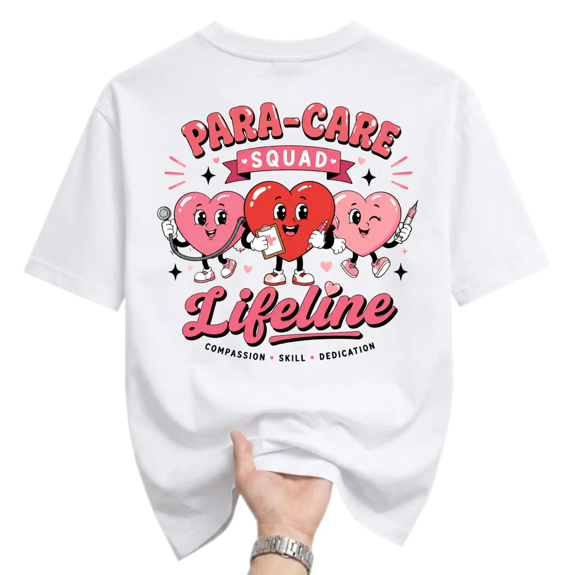 Graphic Tee Para-Care Squad Lifeline Heart Design Unisex Short Sleeve Crew Neck Cotton Casual Everyday Apparel