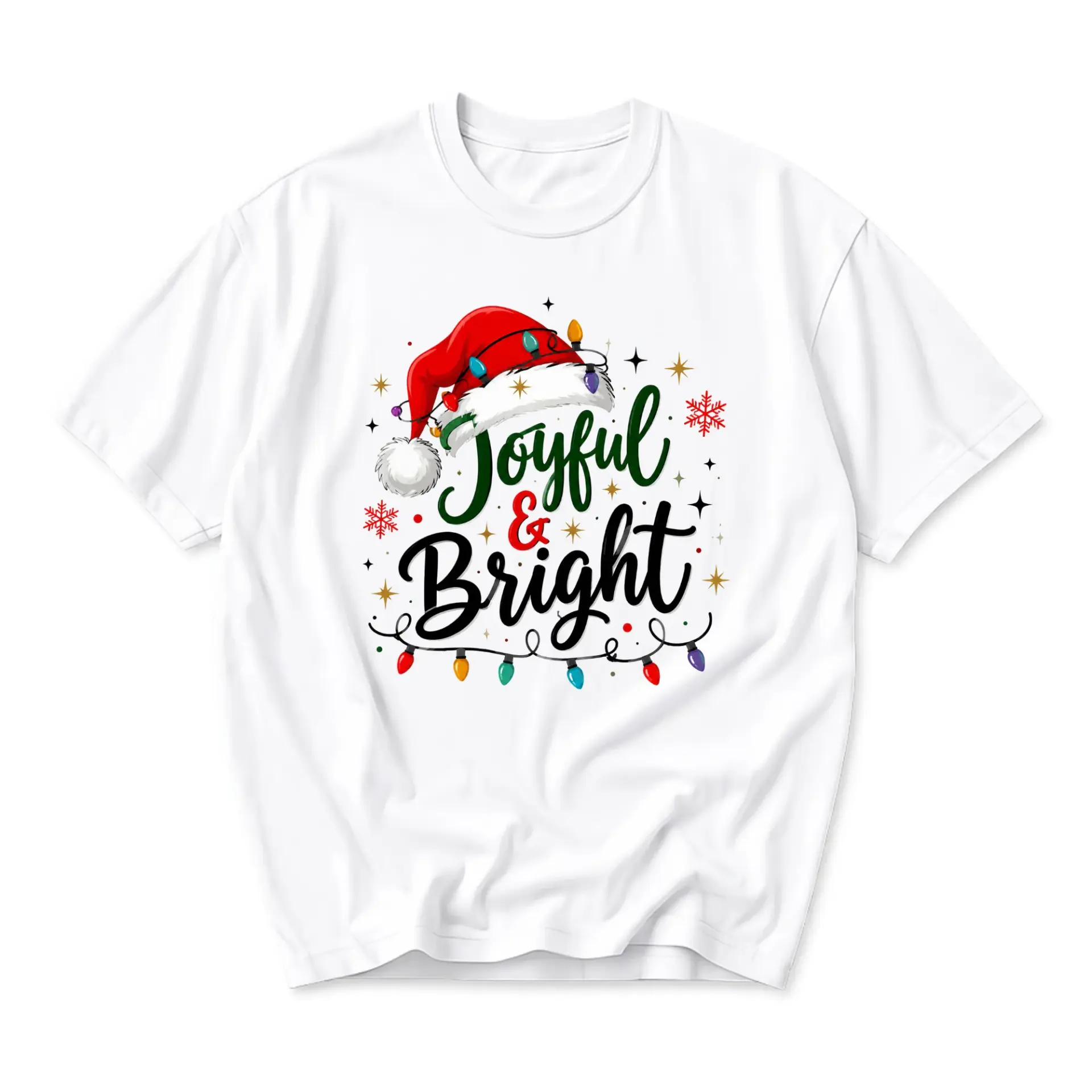 T-shirt Joyful and Bright Holiday Graphic Tee Unisex Short Sleeve Crew Neck Seasonal Apparel for Casual Wear