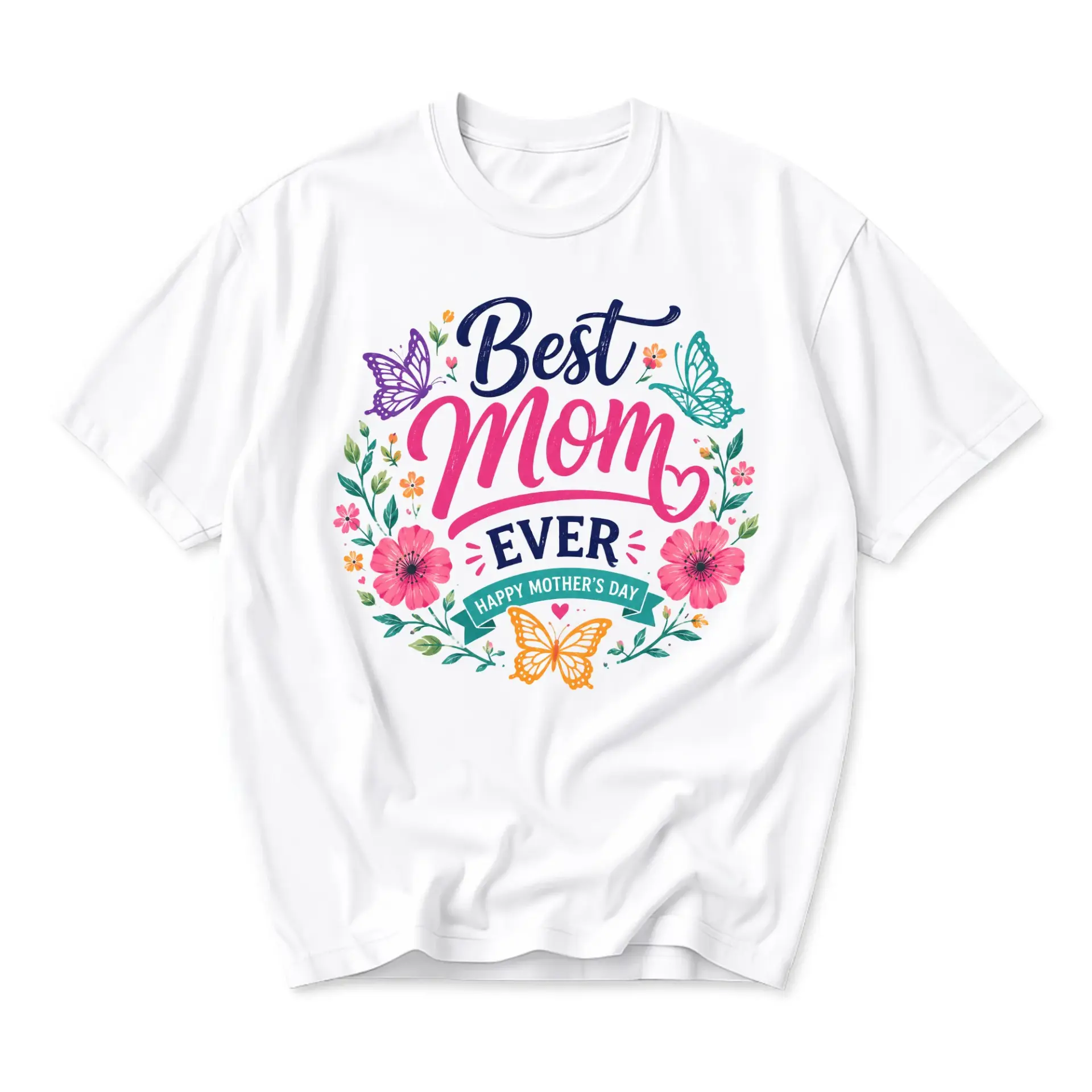 T-shirt Best Mom Ever Floral Butterfly Graphic Print Unisex Crew Neck Casual Everyday Wear Cotton Blend Tee