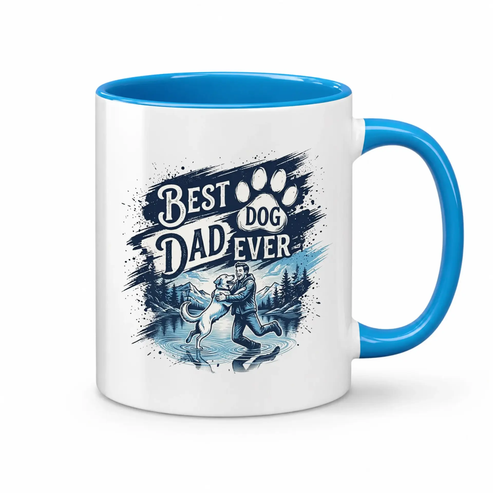 Best Dog Dad Ever Ceramic Mug with Blue Accent Handle for Coffee Tea Beverage Drinkware Pet Owners and Lovers