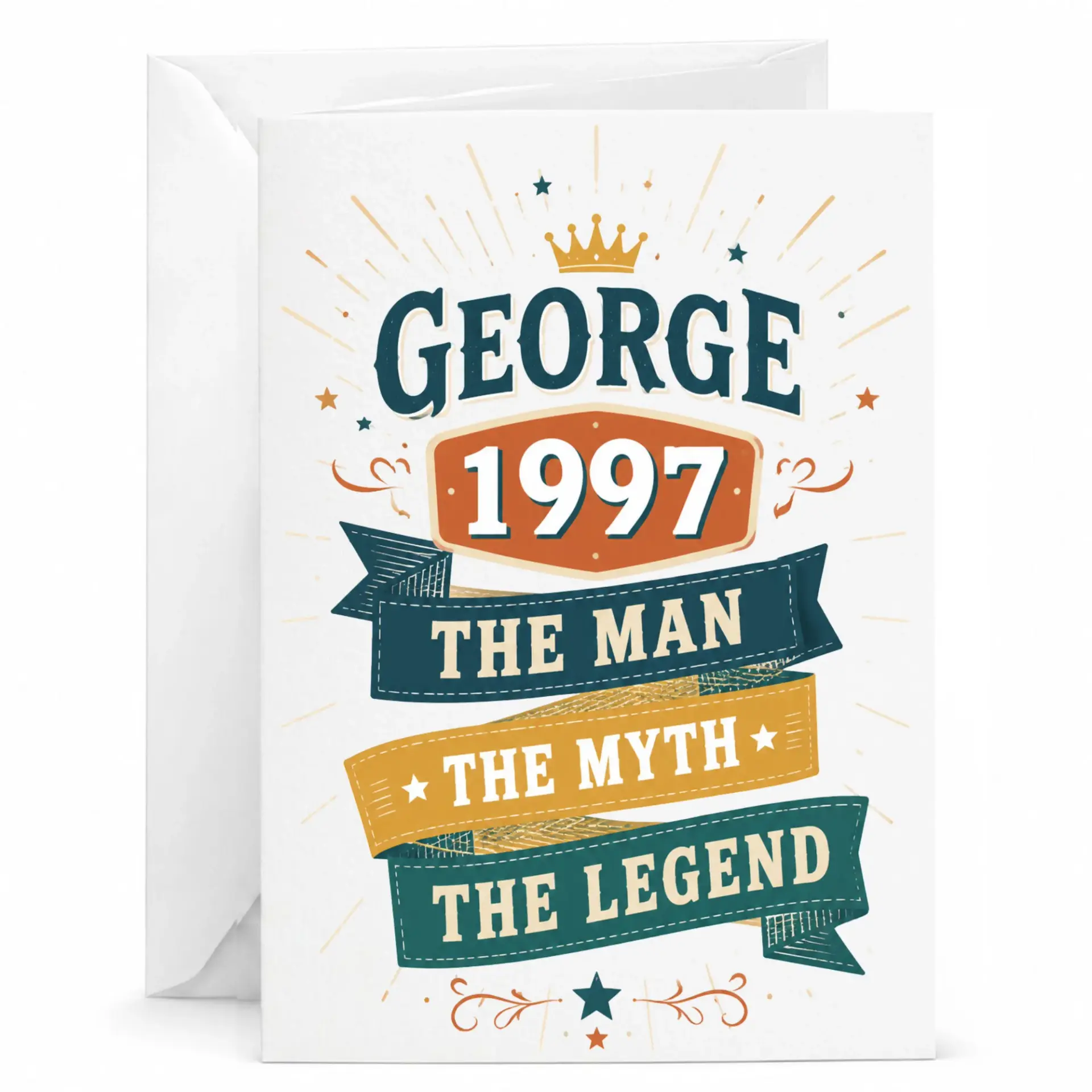 Birthday Card for George 1997 the Man the Myth the Legend Typography Greeting Card with Matching White Envelope