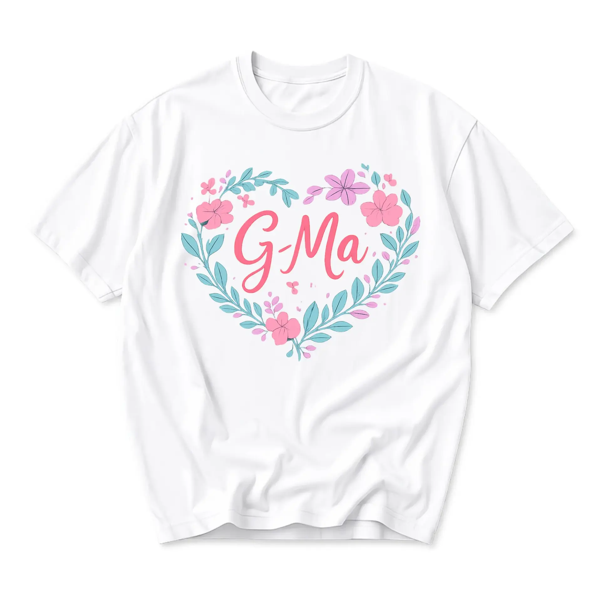 Graphic Tee G-Ma Heart Floral Print Unisex Crew Neck Casual Everyday Short