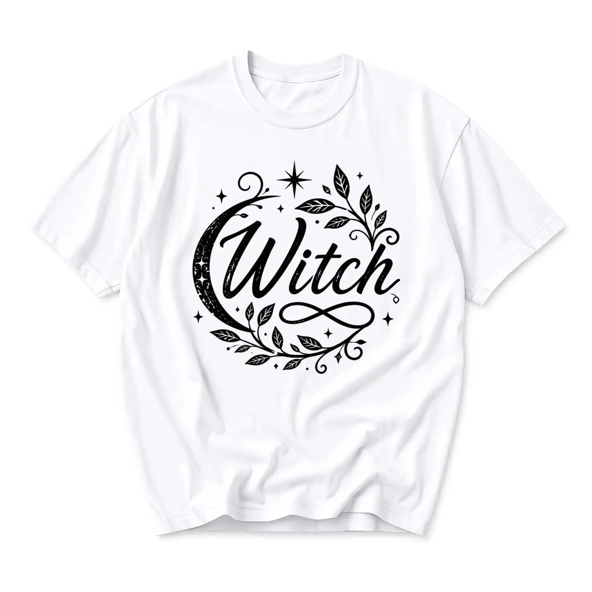 Graphic Tee Witch Aesthetic Crescent Moon Floral Illustration Unisex Casual Short Sleeve Crew Neck Cotton Shirt