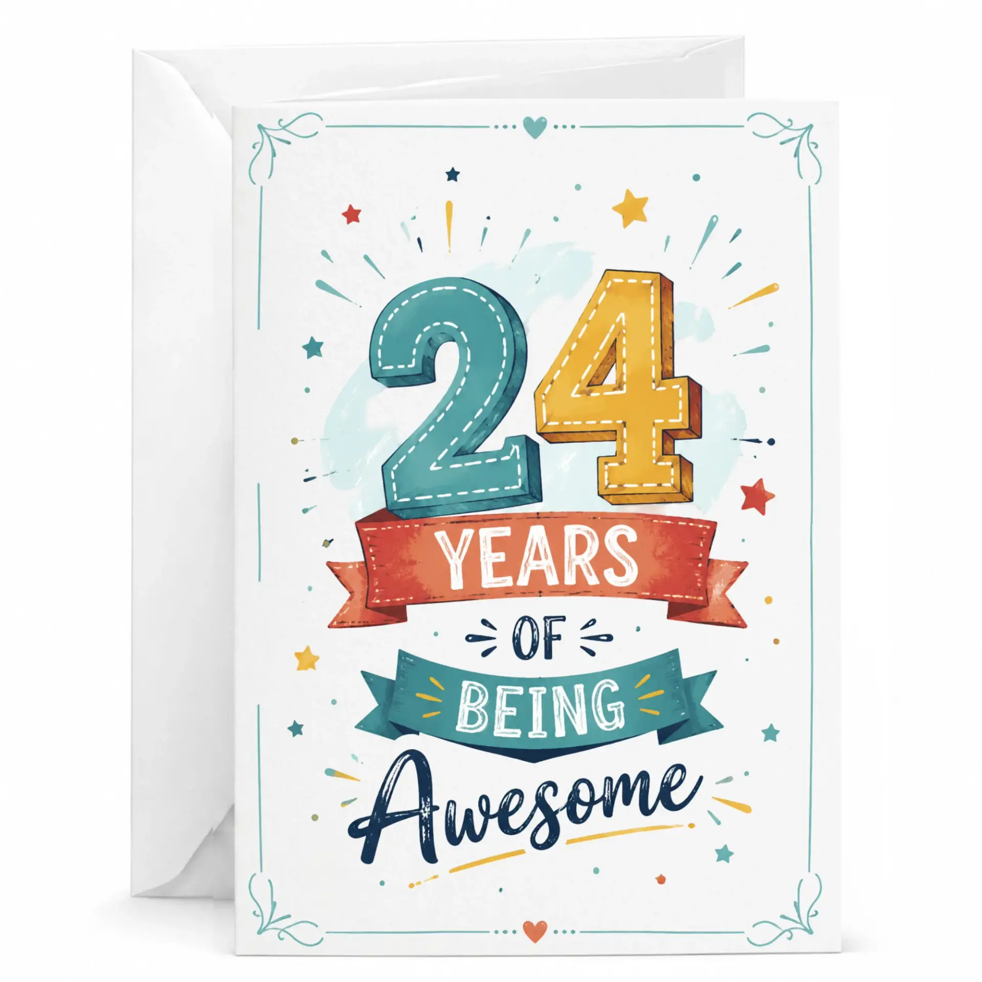 Birthday Card for 24th Birthday 24 Years of Being Awesome Greeting Card for Milestone Celebration with Matching Envelope