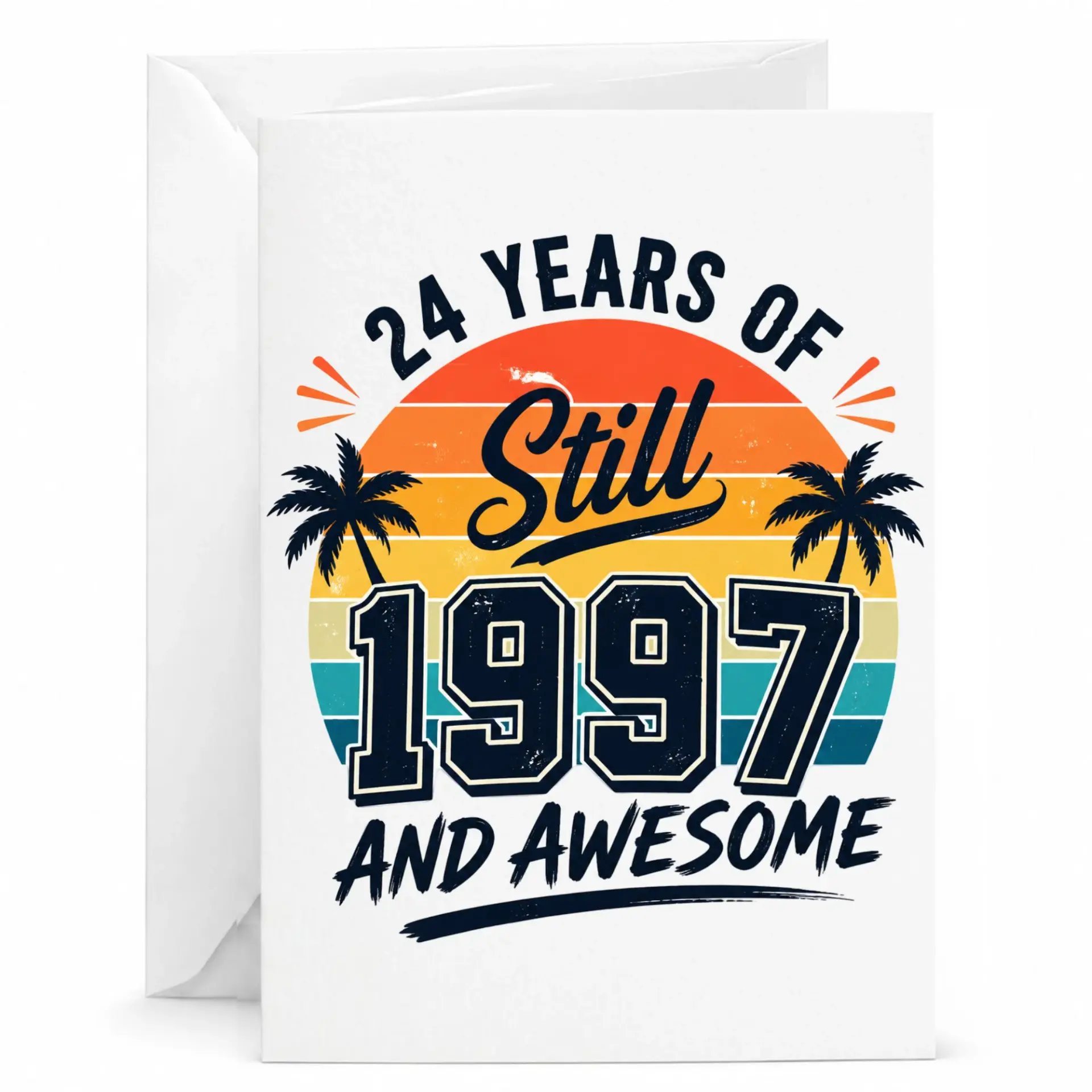 Birthday Card 24 Years of Being Awesome Vintage Retro Sunset Palm Tree Graphic Greeting Card for 24th Birthday