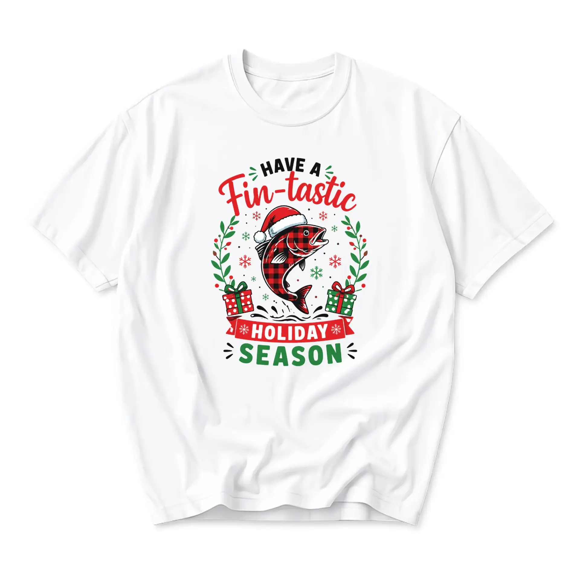 Funny Shirt Have a Fin-Tastic Holiday Season Fishing Christmas Graphic Tee for Men and Women Casual Seasonal Apparel