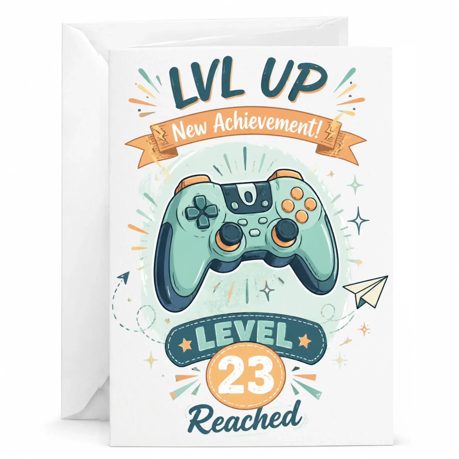 Funny Birthday Card Level 23 Reached Video Game Theme Achievement Greeting Card for Gamer Milestone Celebration