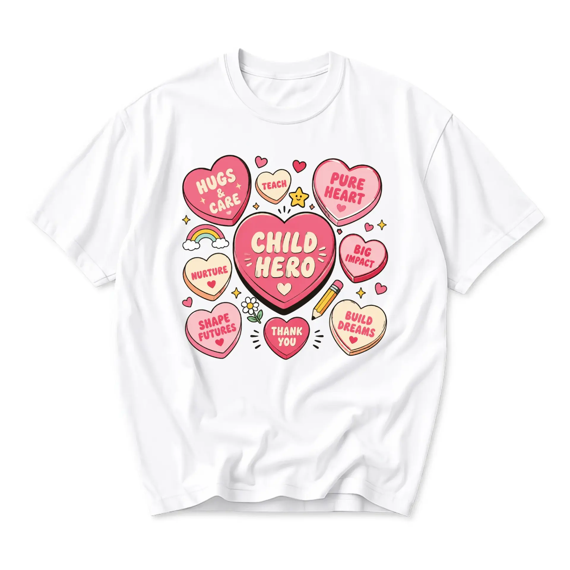 Graphic Tee Child Hero Heart Candy Design Unisex Crew Neck Short Sleeve Shirt for Casual Everyday Apparel Comfort