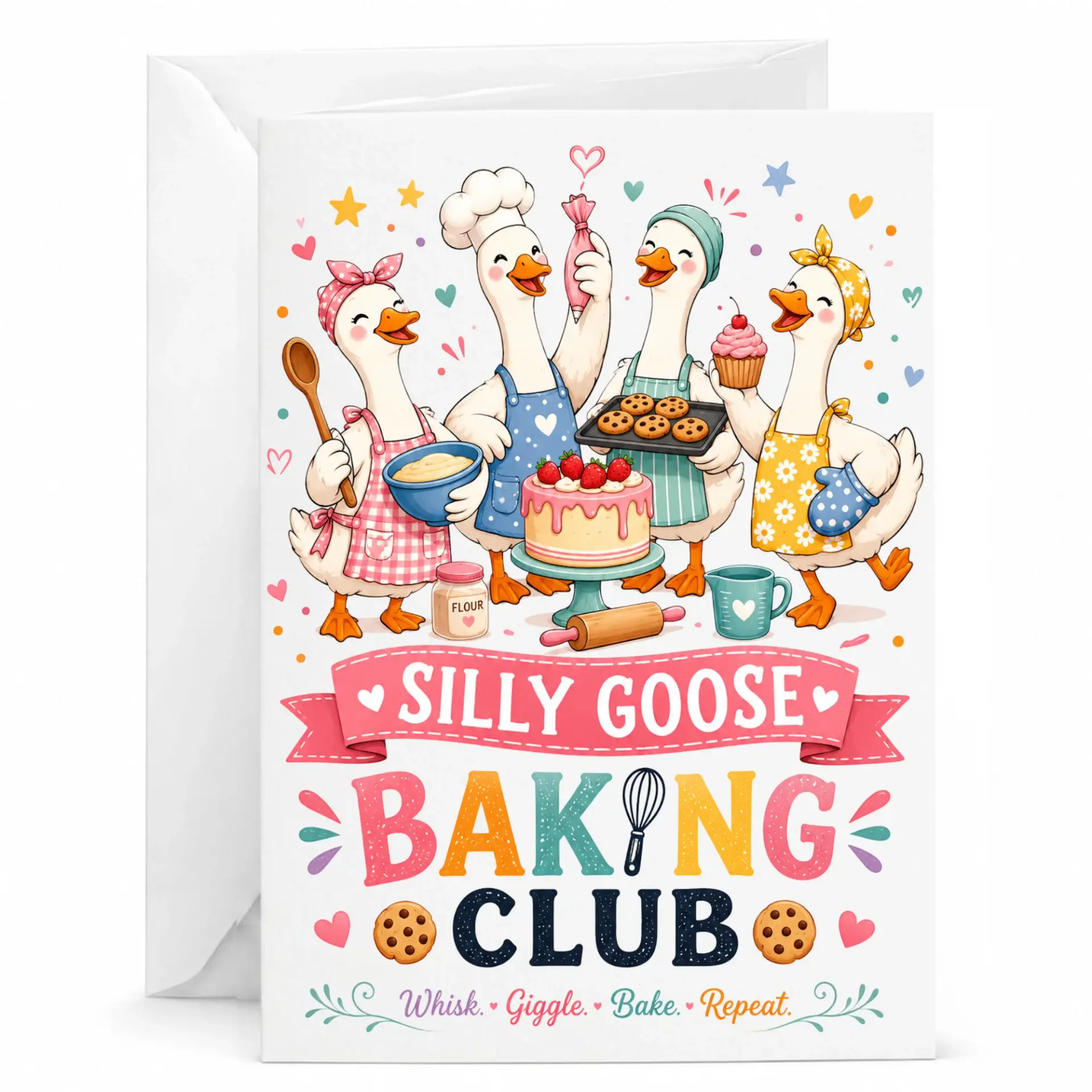 Funny Greeting Card Silly Baking Club Illustrated Note for Bakers and Kitchen Enthusiasts with Envelope
