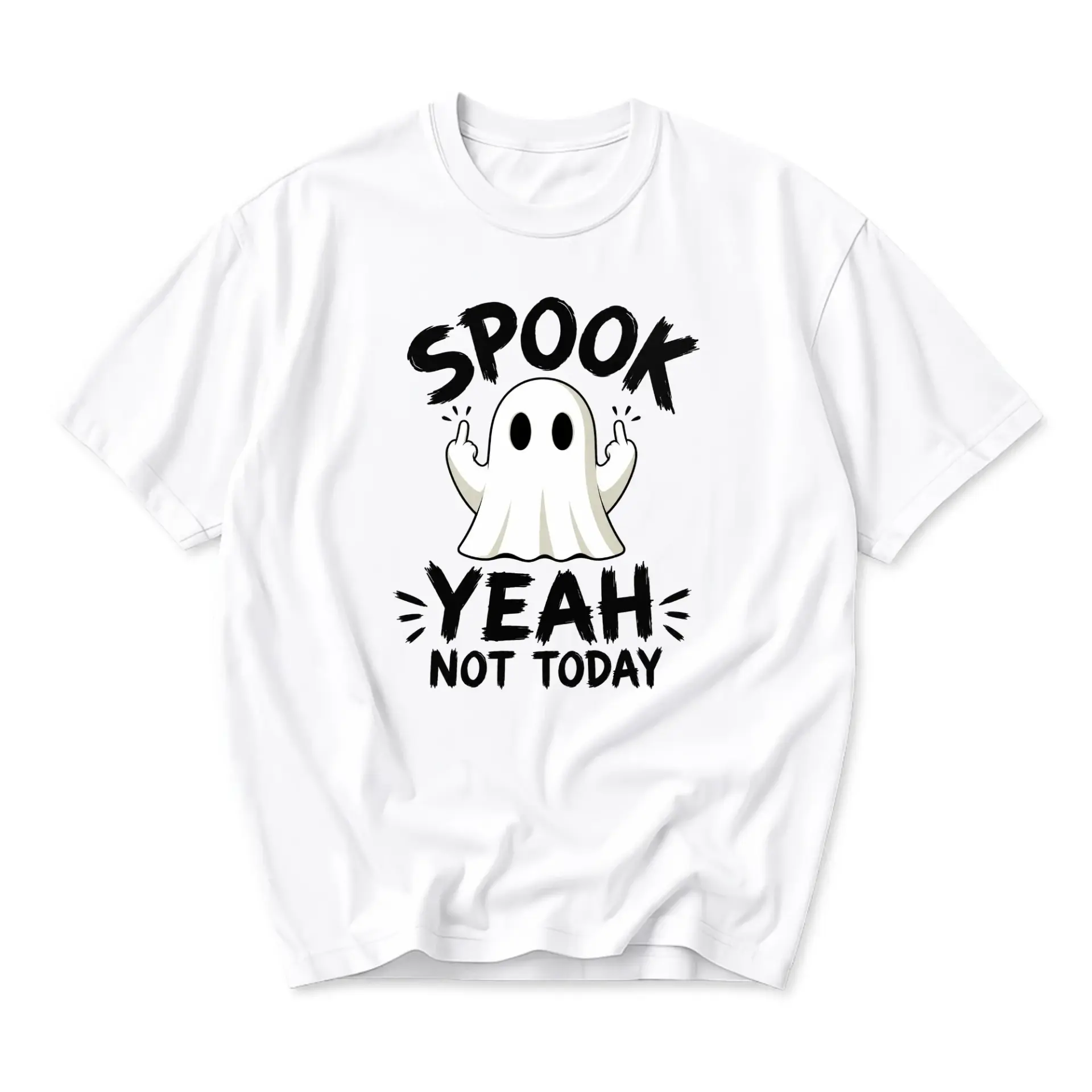 Funny Shirt Spook Yeah Not Today Ghost Graphic Tee Casual Unisex Crew Neck Short Sleeve Cotton Blend Apparel White