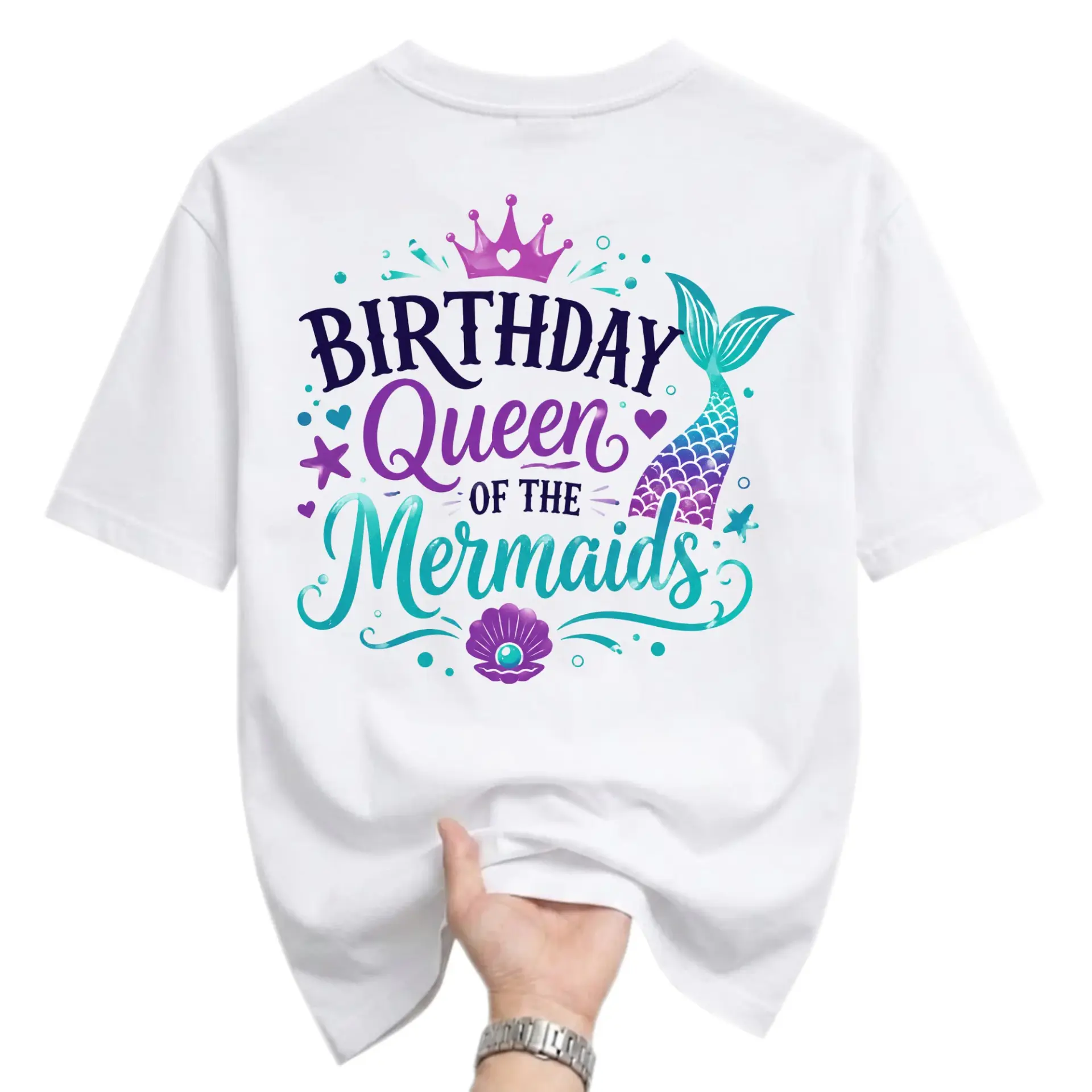 Graphic Tee Birthday Queen of the Mermaids Unisex Crew Neck Short Sleeve
