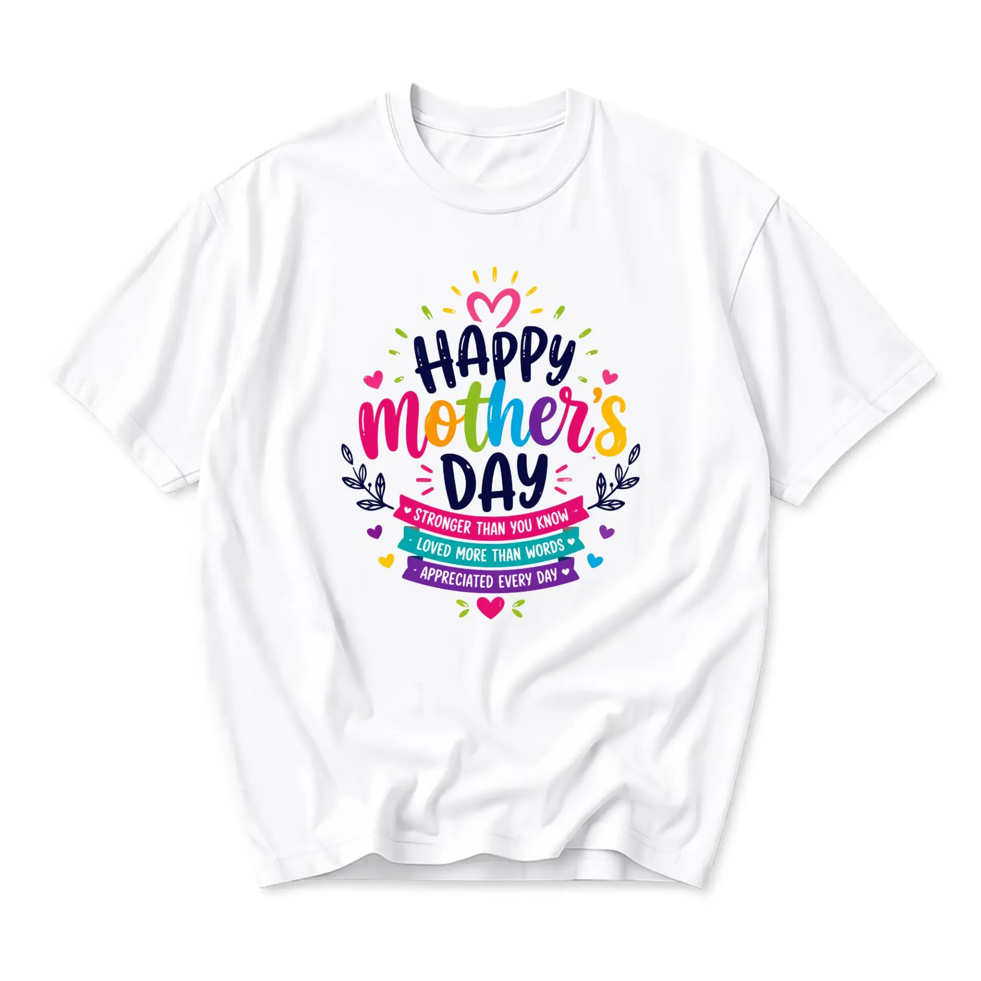 Graphic Tee Happy Mother's Day Colorful Heart Floral Design Unisex Casual