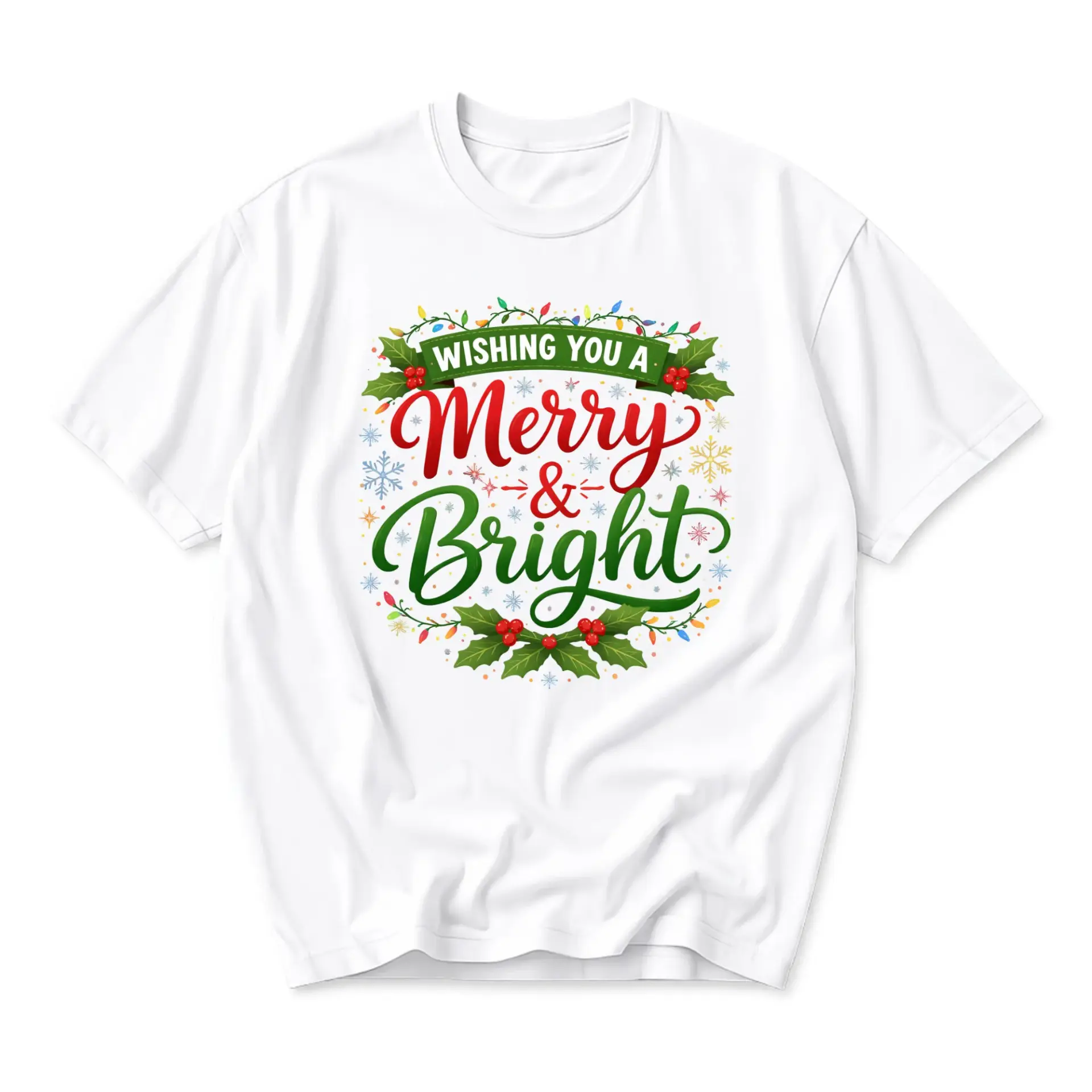 Funny Shirt Merry and Bright Graphic Tee Unisex Seasonal Holiday Casual Short Sleeve Crew Neck Cotton Blend Apparel