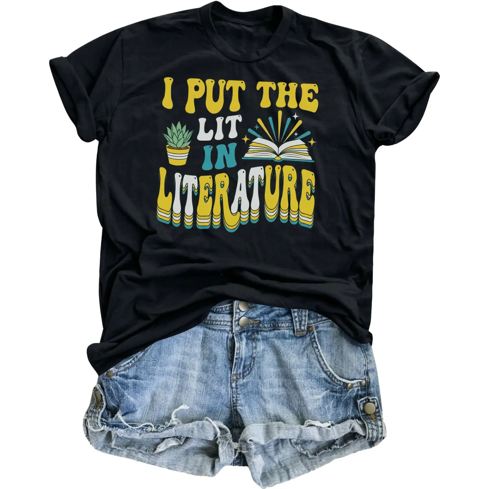 Funny Graphic Tee I Put the in Literature Retro Book Lover Shirt Casual Unisex Cotton Blend Crew Neck T-Shirt