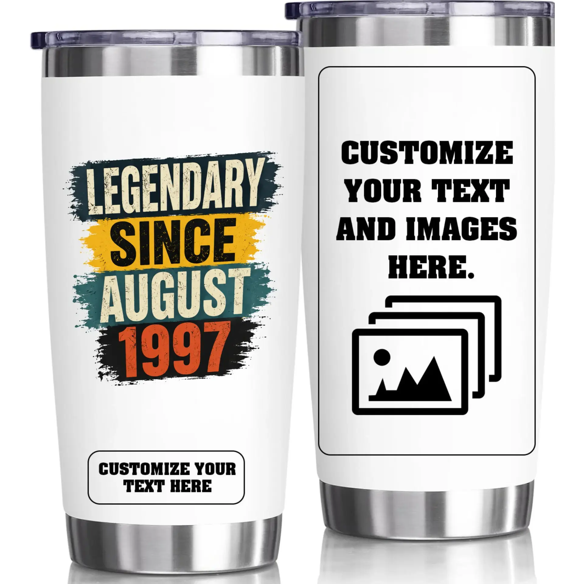 Stainless Steel Tumbler Legendary Since August 1997 Vintage Style Personalized 20oz Insulated Cup for Hot and Cold Drinks