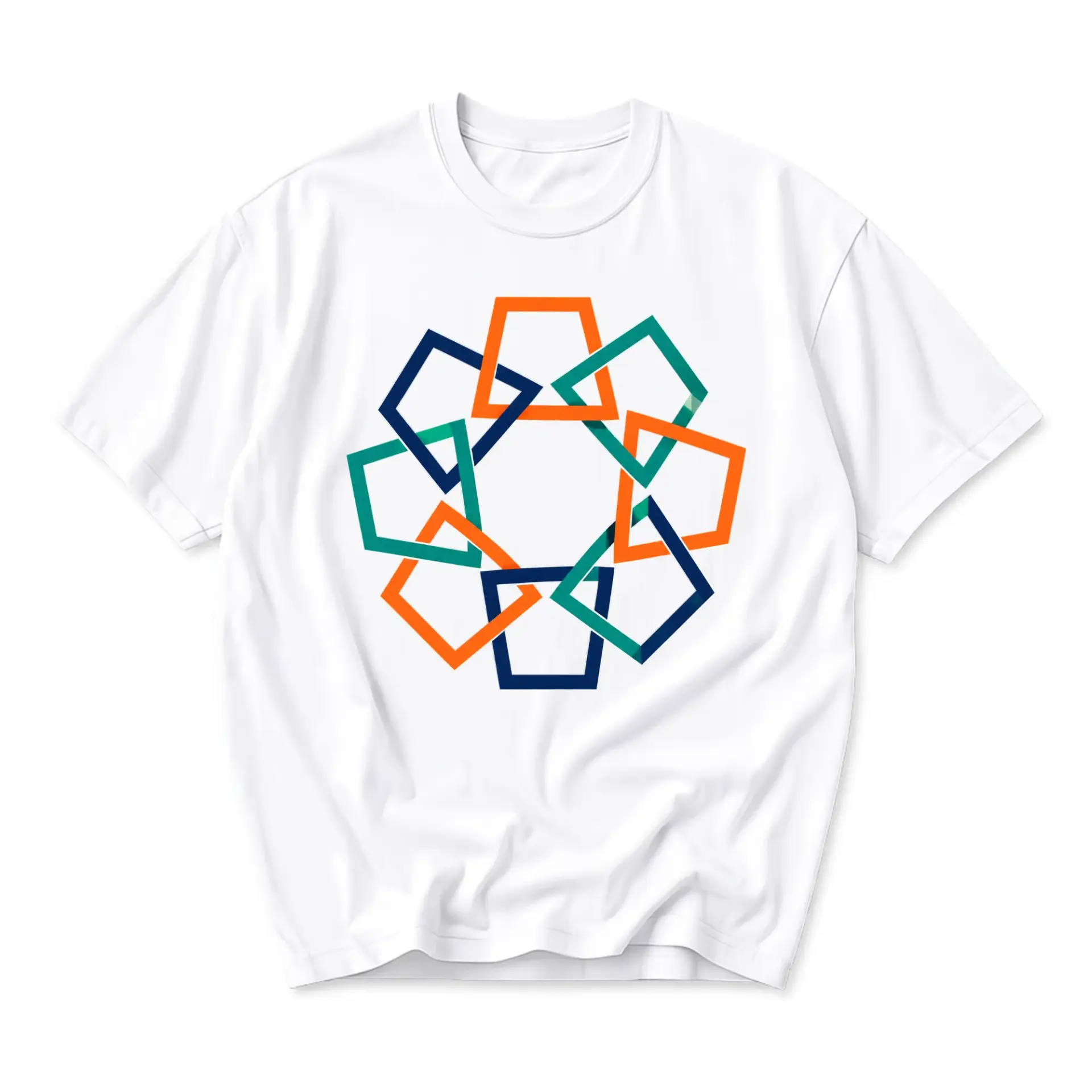 Graphic Tee Unisex Short Sleeve Crew Neck Shirt Featuring Abstract Geometric Interlocking Square Ring Design