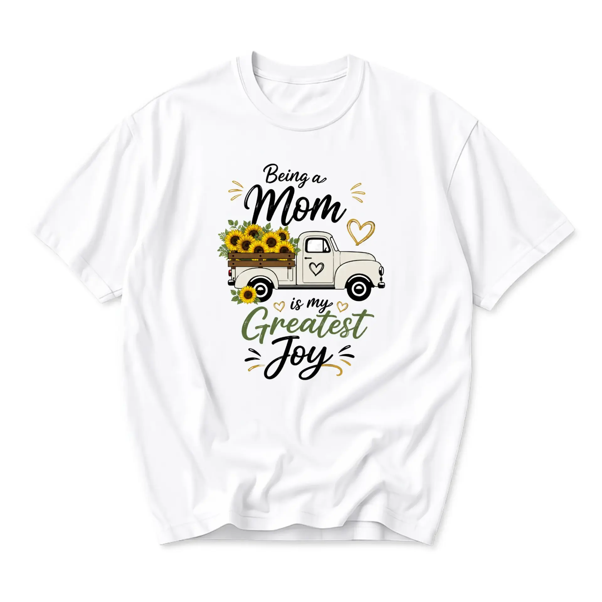 Funny Shirt Being a Mom Is My Greatest Joy Sunflower Pickup Truck Graphic Tee Casual Cotton Unisex Crewneck T-Shirt