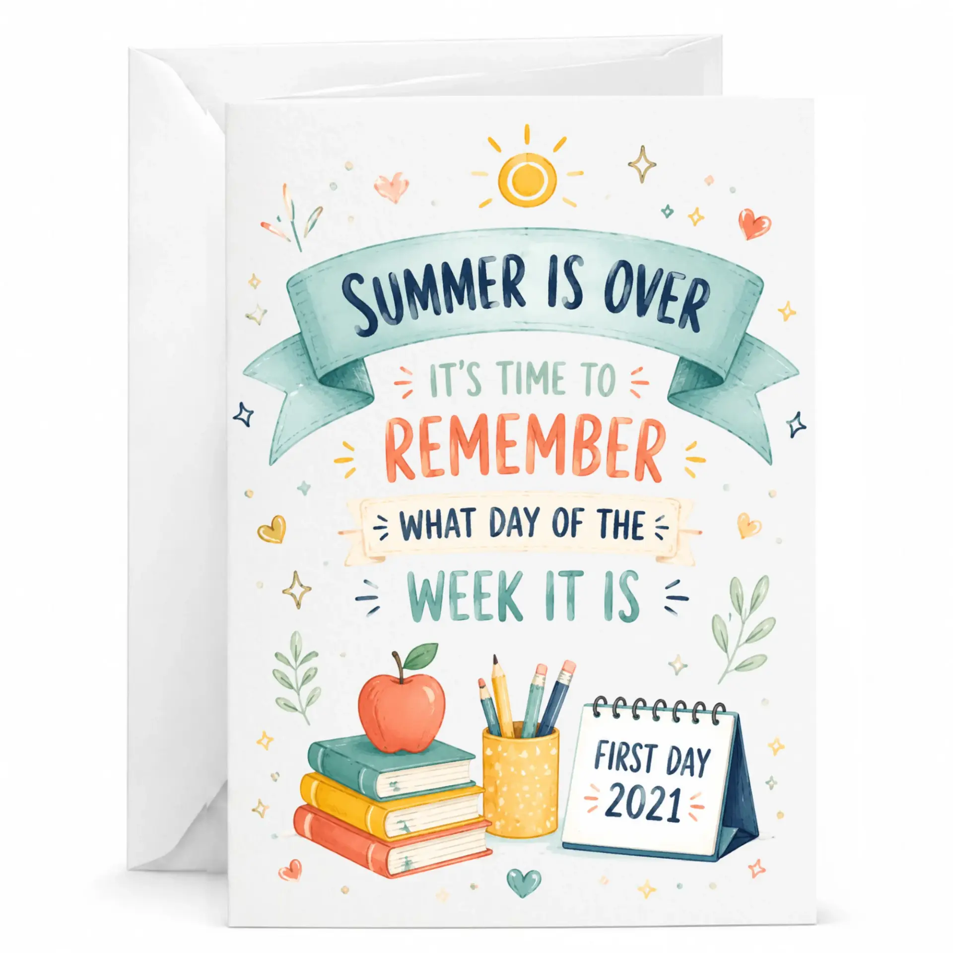 Funny Back to School Greeting Card for Teachers and Friends with Whimsical Illustration Colorful Design